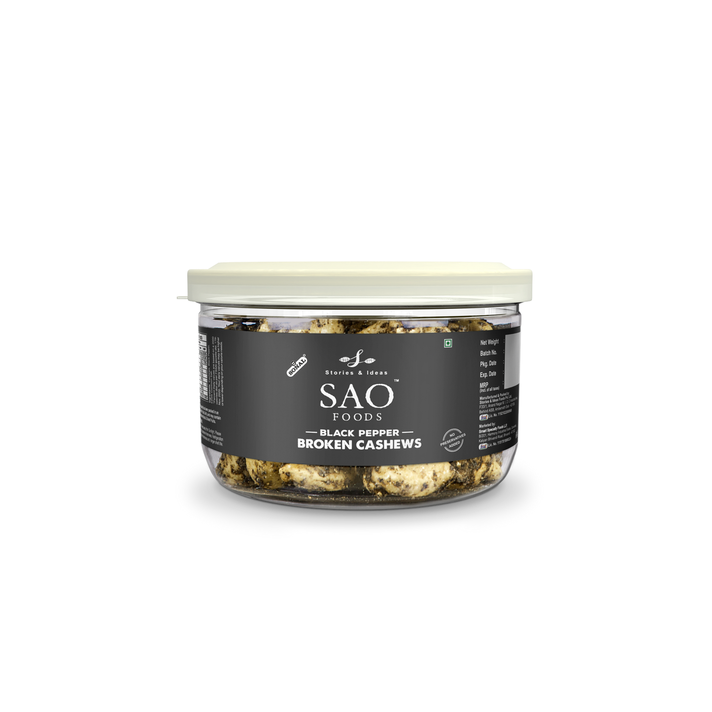 SAO Foods Black Pepper Cashews 100 gm | Tin Cap PET Jar