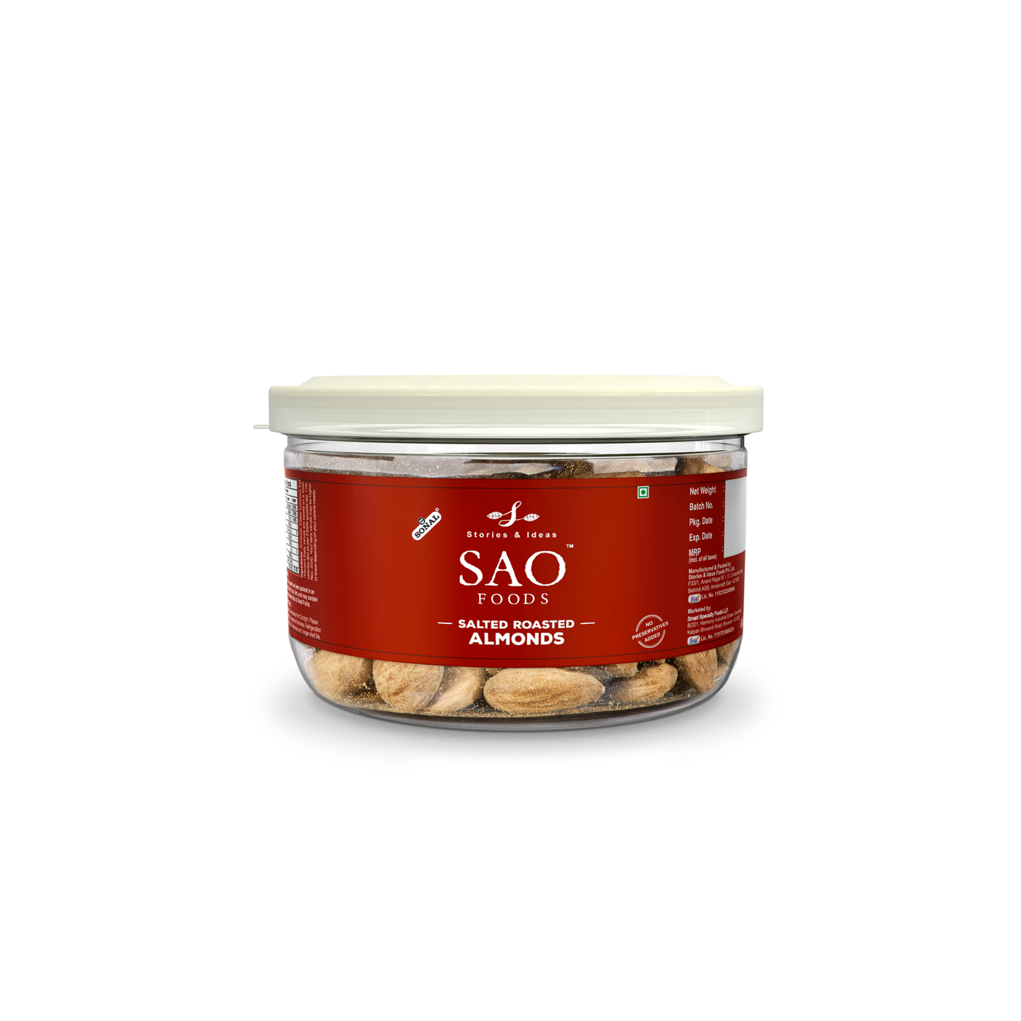 SAO Foods Salted Roasted Almonds 100 gm | Tin Cap PET Jar