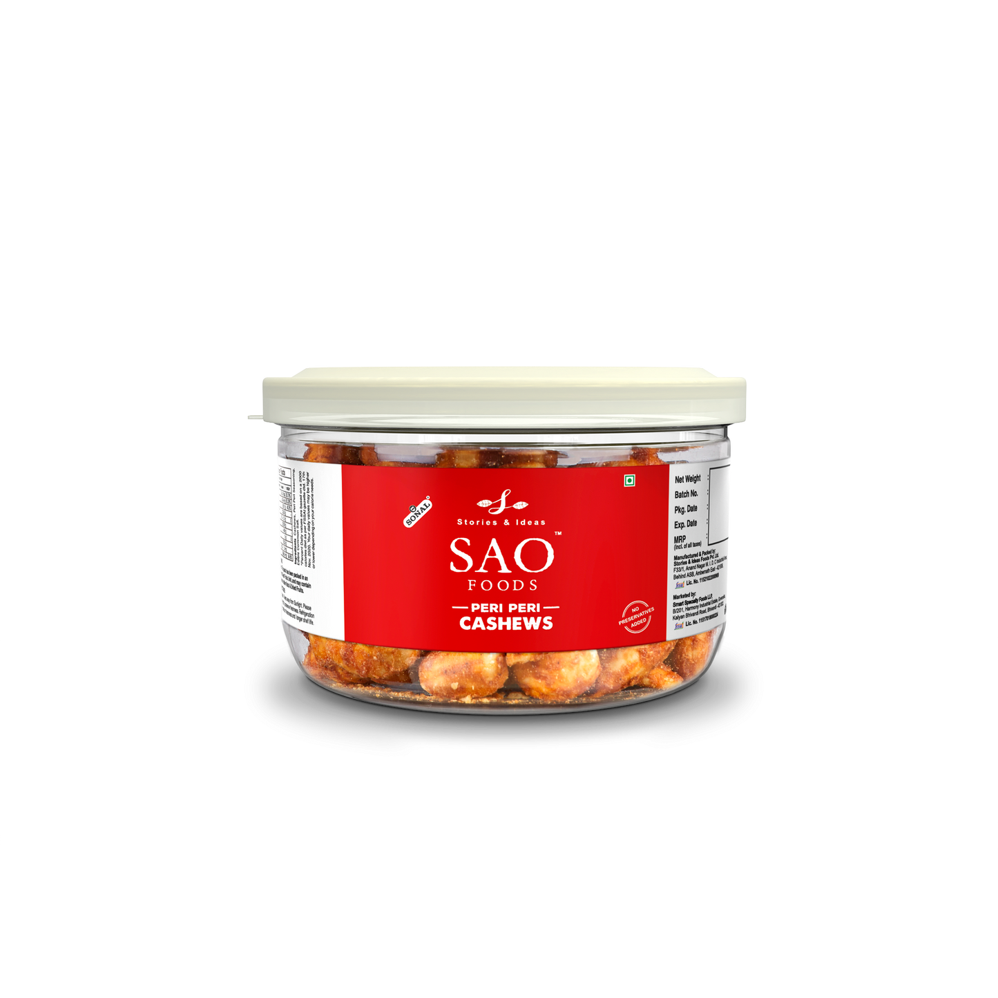 SAO Foods Peri Peri Roasted Cashews 100 gm | Tin Cap PET Jar
