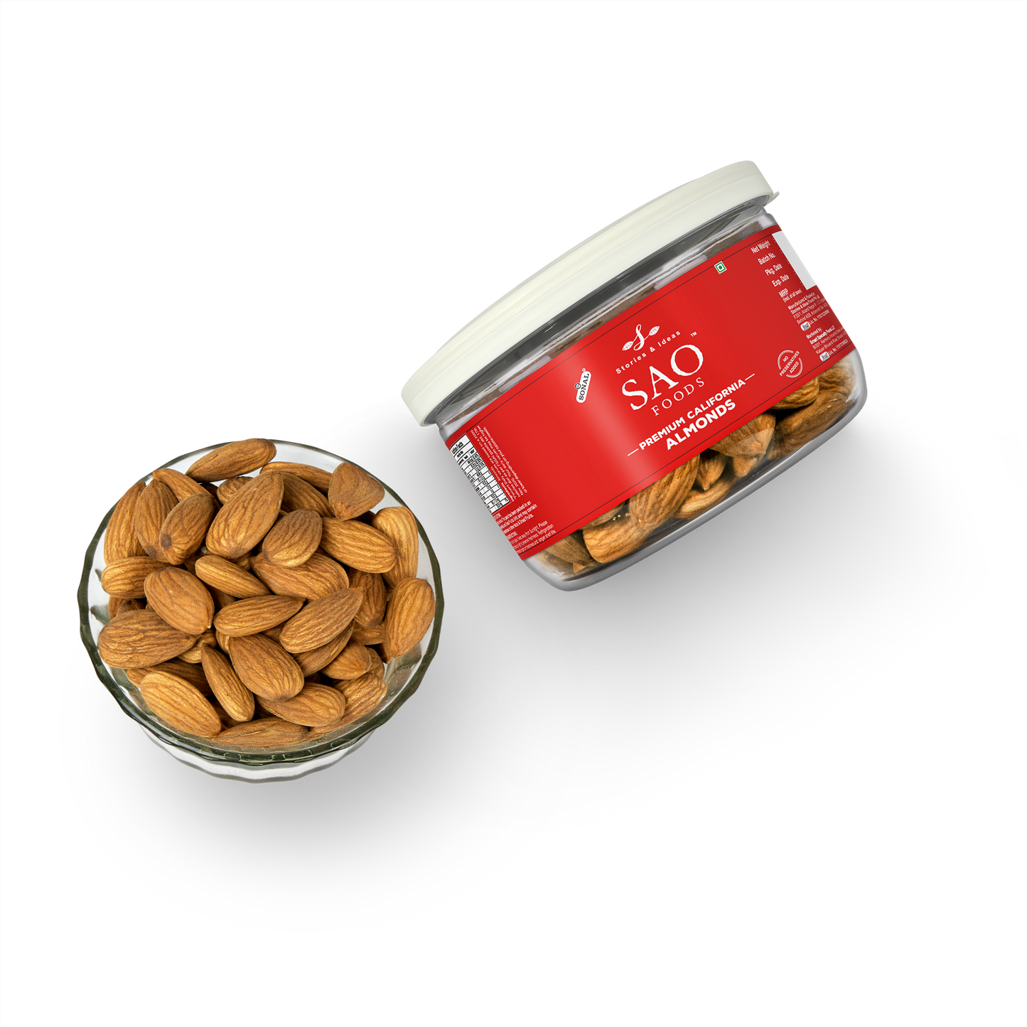 SAO Foods Premium California Almonds 100 gm | Tin Cap PET Jar
