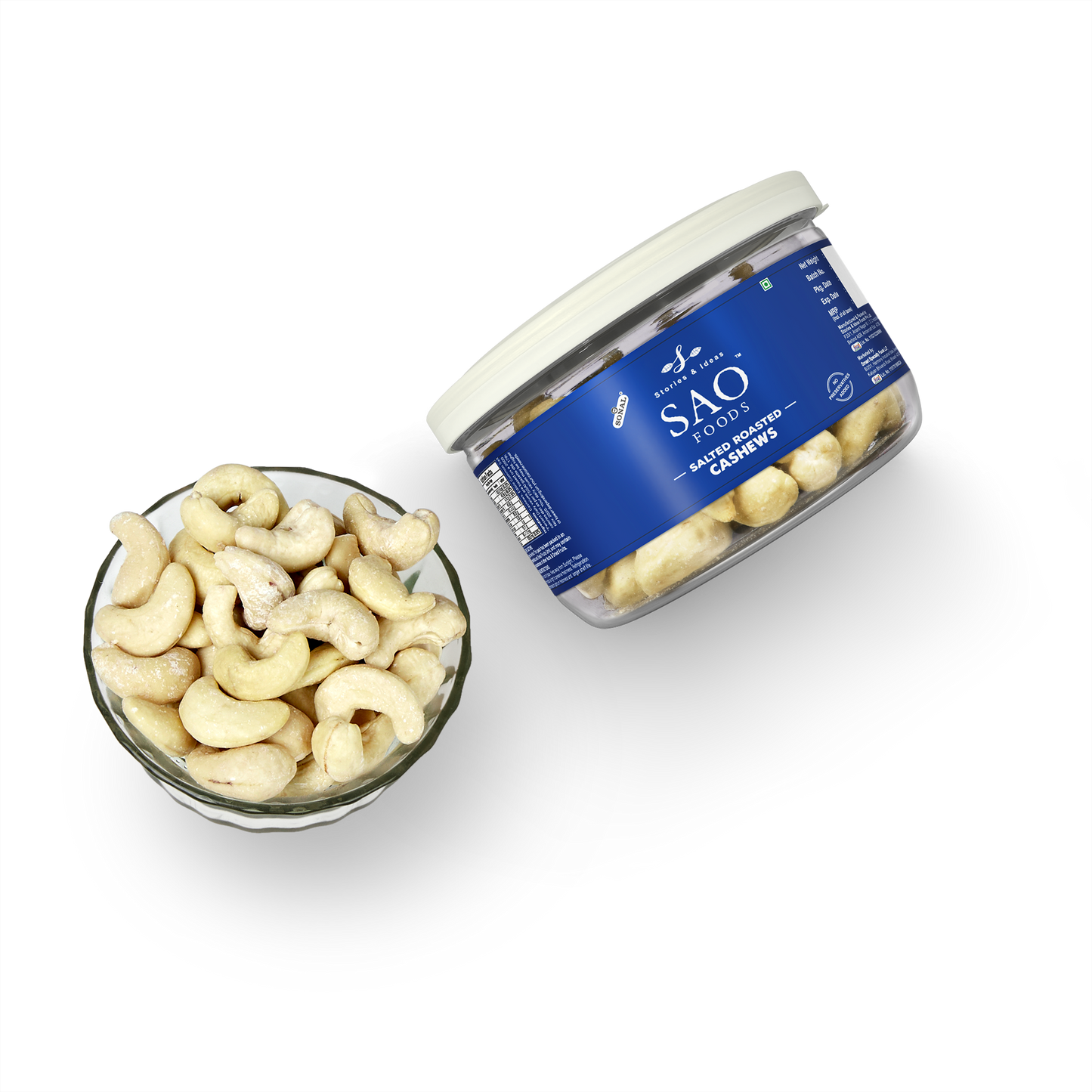 SAO Foods Salted Roasted Cashews 100 gm | Tin Cap PET Jar