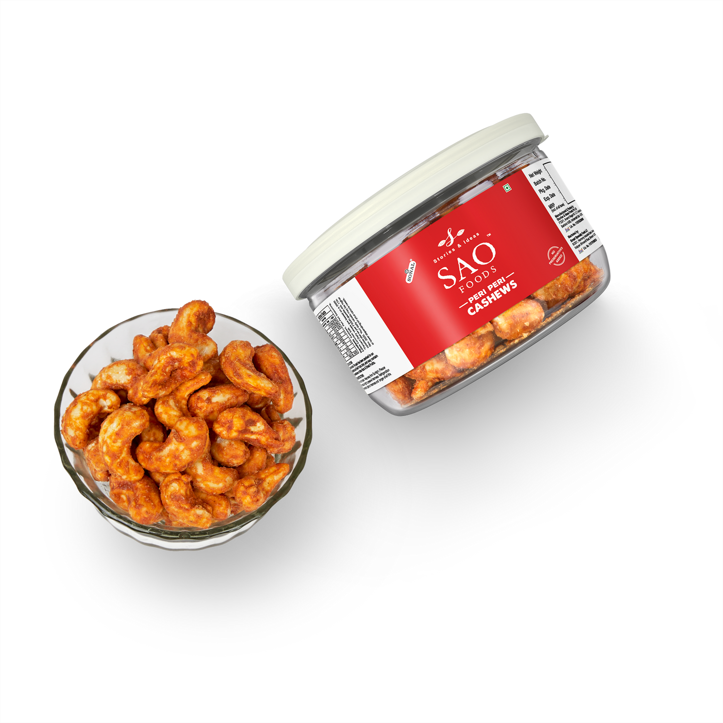 SAO Foods Peri Peri Roasted Cashews 100 gm | Tin Cap PET Jar