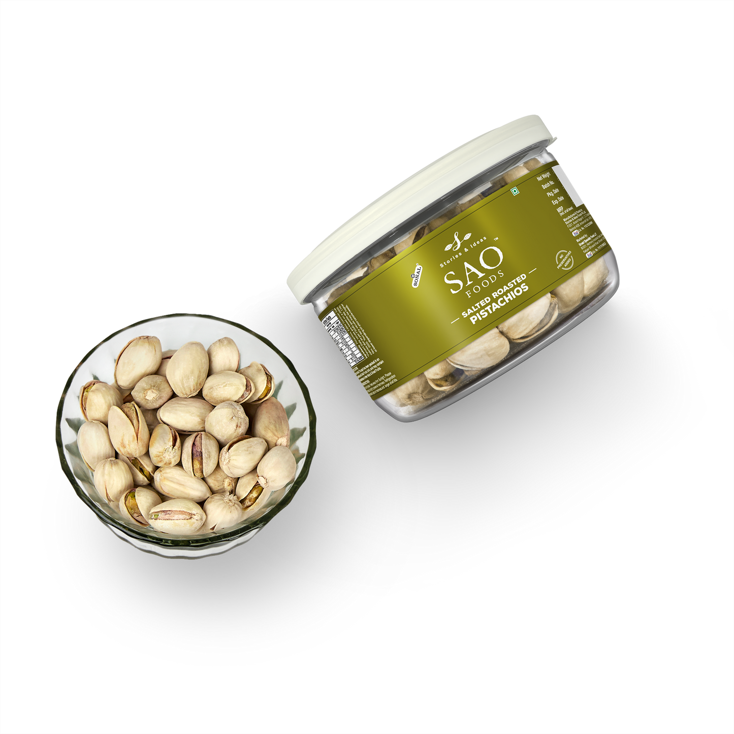 SAO Foods Salted Roasted Pistachios 100 gm | Tin Cap PET Jar