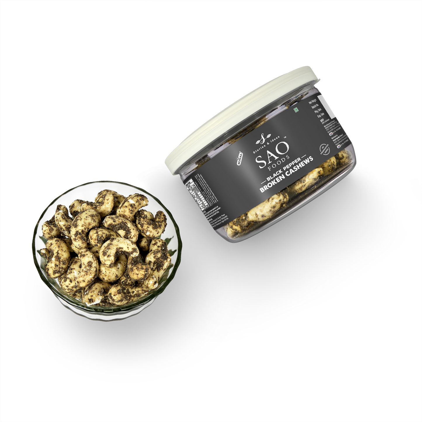 SAO Foods Black Pepper Cashews 100 gm | Tin Cap PET Jar