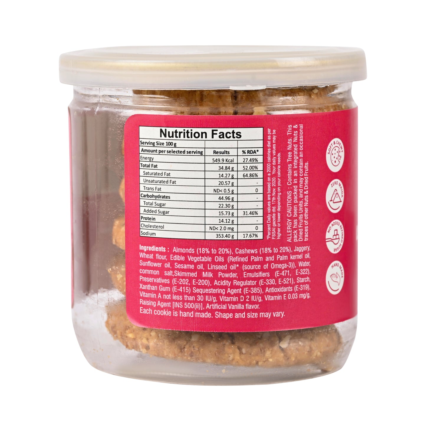 SAO FOODS Dryfruit Cookies 180 gm with Jaggery & 36-40% Dryfruit | Handmade | Zero Maida | No Sugar