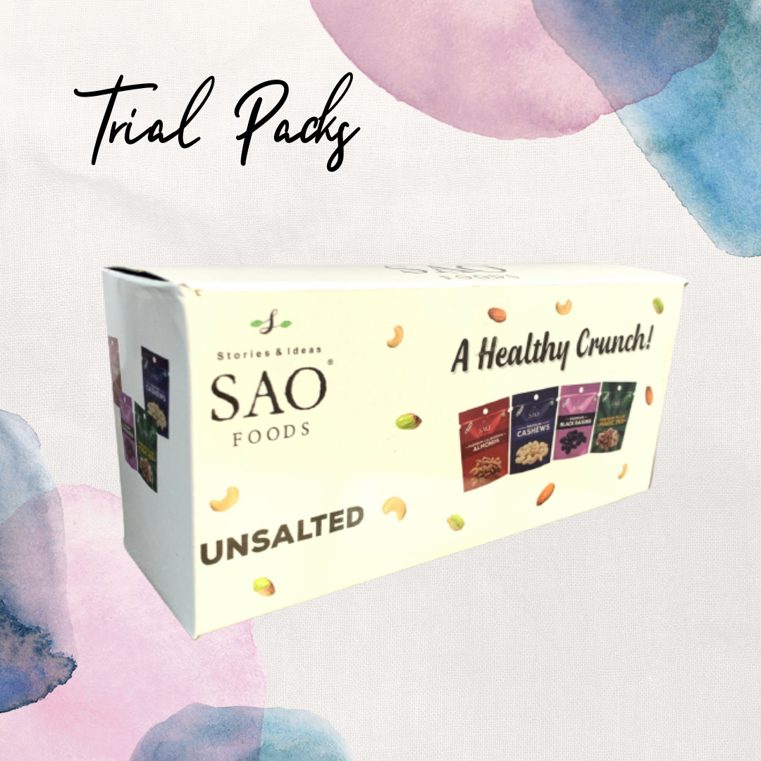 SAO FOODS Roasted & Unsalted Assorted Rs.20 each (10 small snacking packs of 12gm each)