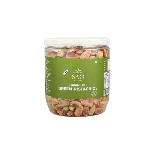 SAO FOODS Roasted & Unsalted Premium Green Pistachios 250 gm | PET Jar with Aluminum cap