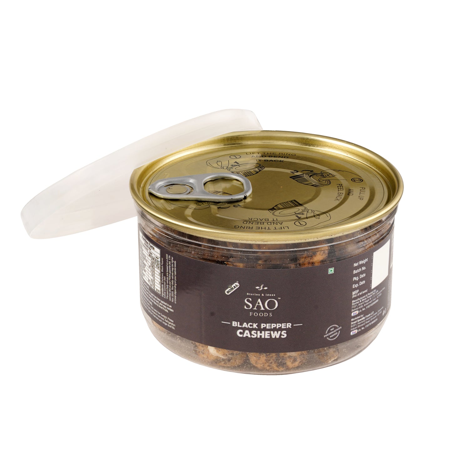 SAO Foods Black Pepper Cashews 100 gm | Tin Cap PET Jar