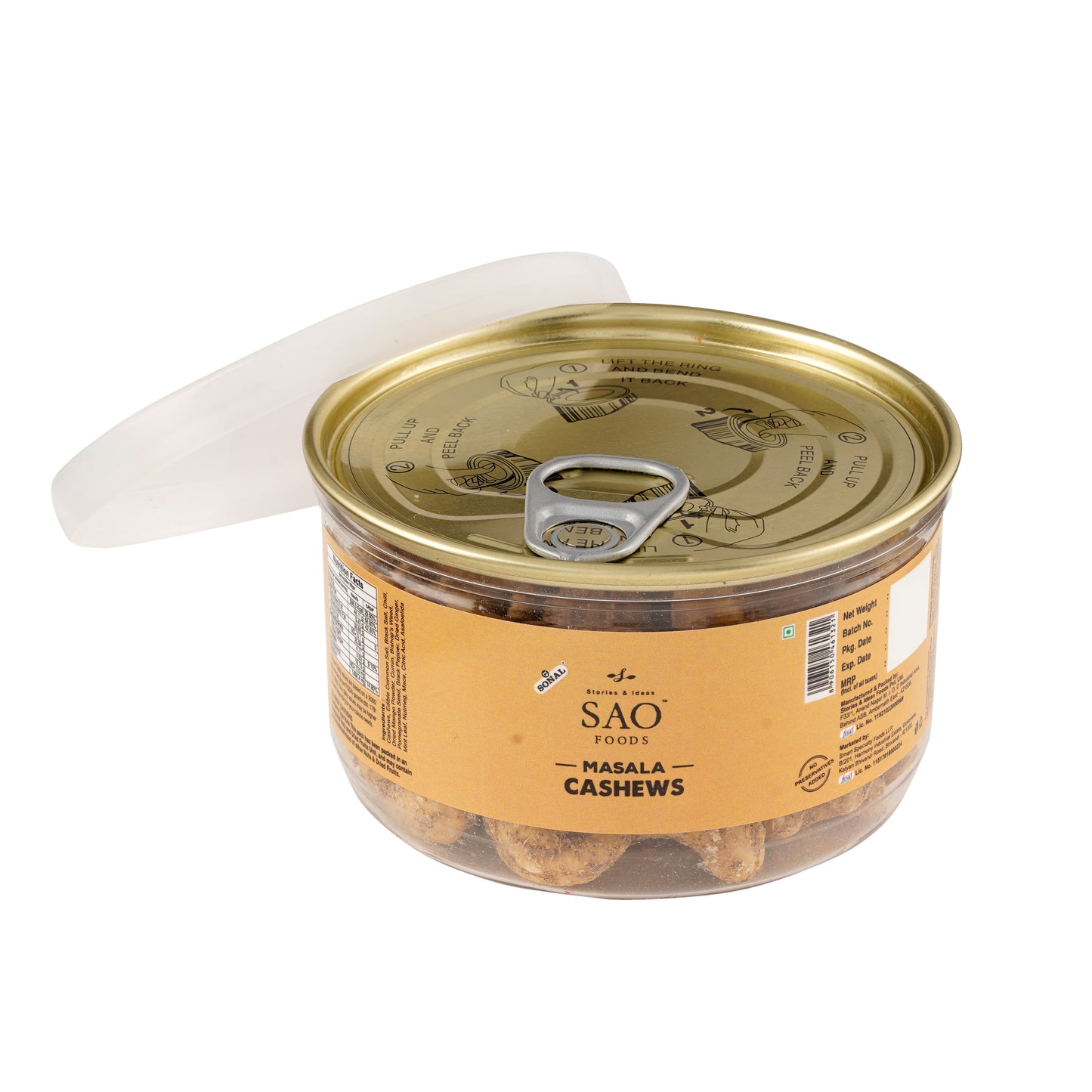 SAO Foods Masala Roasted Cashews 100 gm | Tin Cap PET Jar