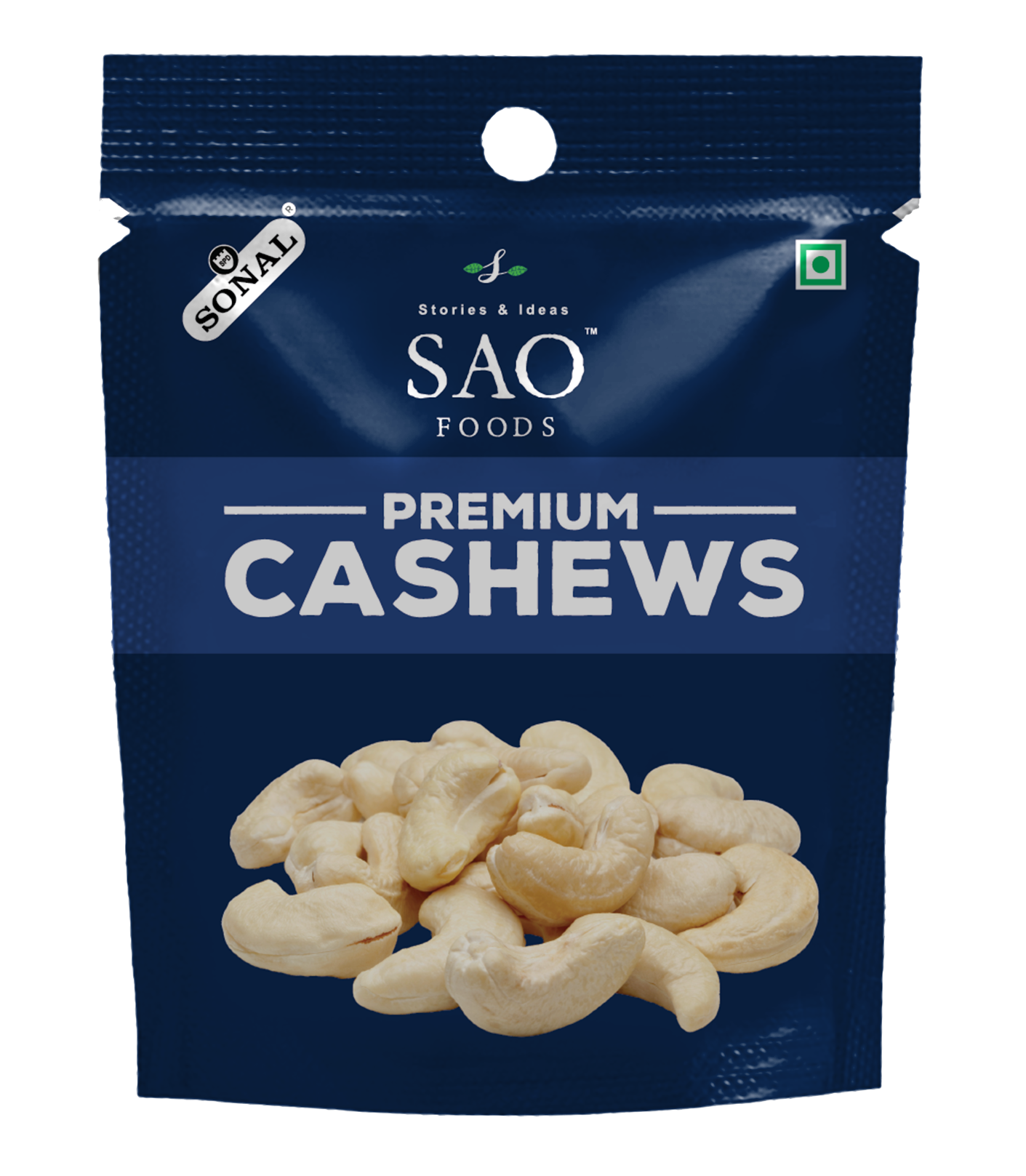 SAO FOODS Roasted & Unsalted Premium Cashews Rs.20 each (10 small snacking packs of 12gm each)
