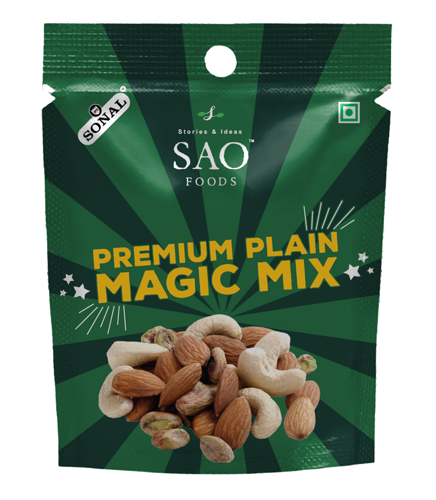 SAO FOODS Roasted & Unsalted Premium Plain Magic Mix Rs.20 each (10 small snacking packs of 12gm each)
