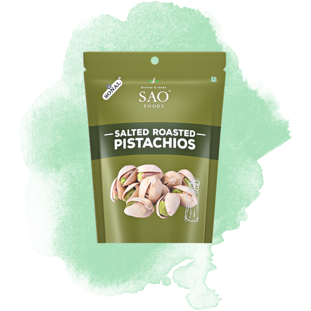 SAO FOODS Roasted & Salted Pistachios Rs.20 each (10 small snacking packs of 10gm each)