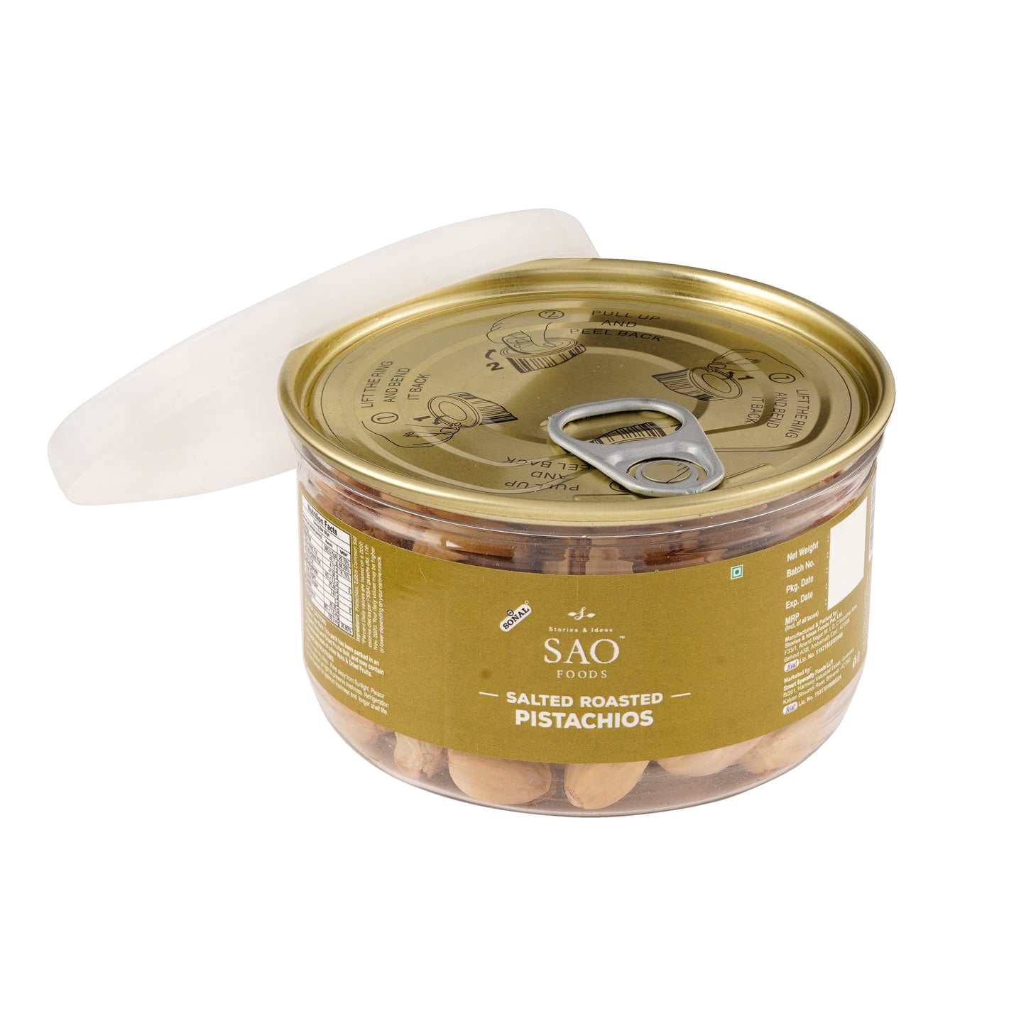 SAO Foods Salted Roasted Pistachios 100 gm | Tin Cap PET Jar