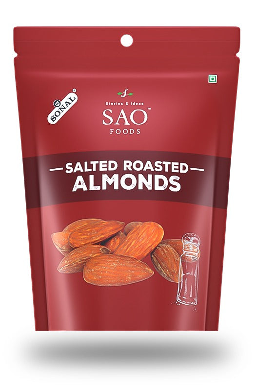 SAO FOODS Roasted & Salted Almonds Rs.20 each (10 small snacking packs of 12gm each)