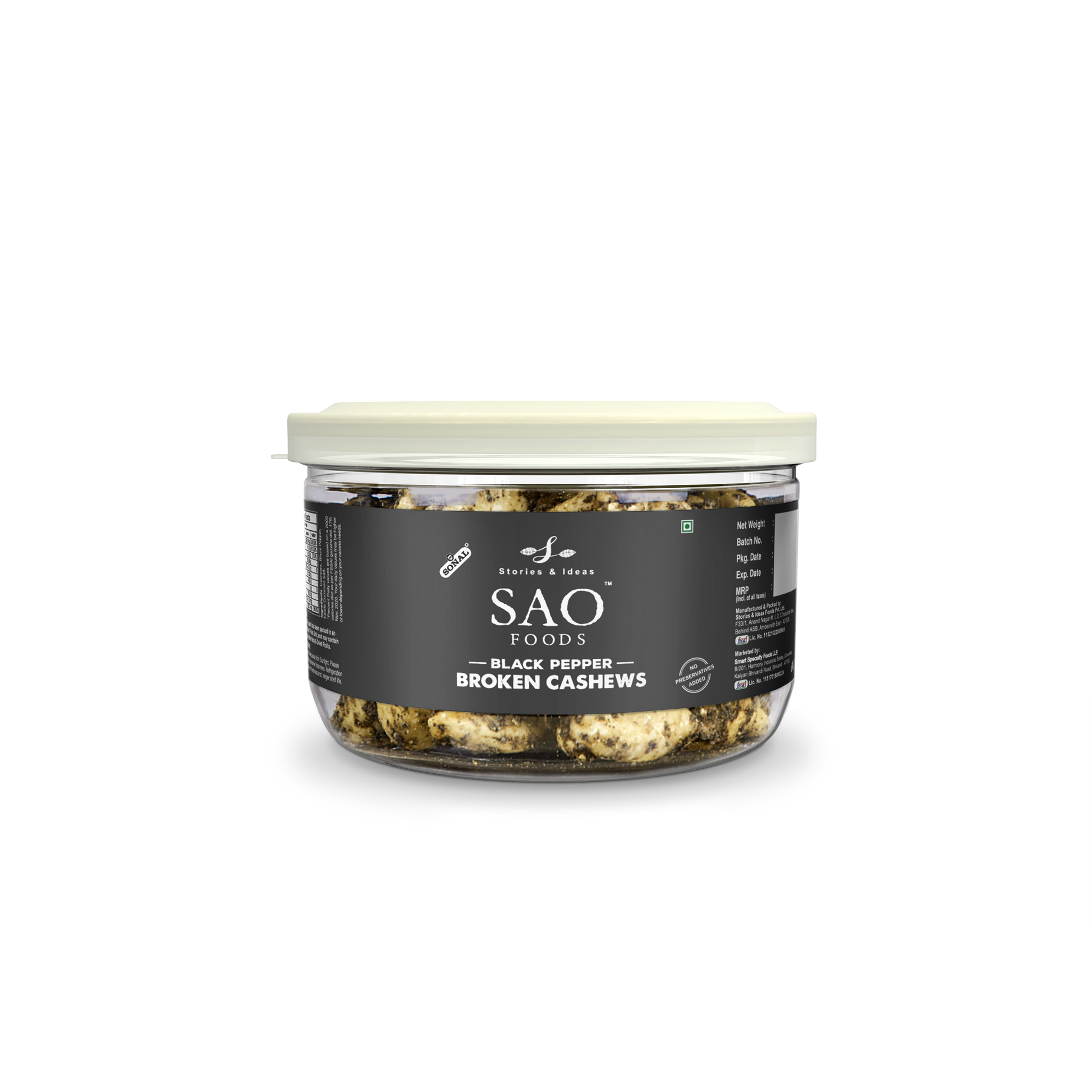 SAO Foods Black Pepper  Cashews 100 gm | Tin Cap PET Jar