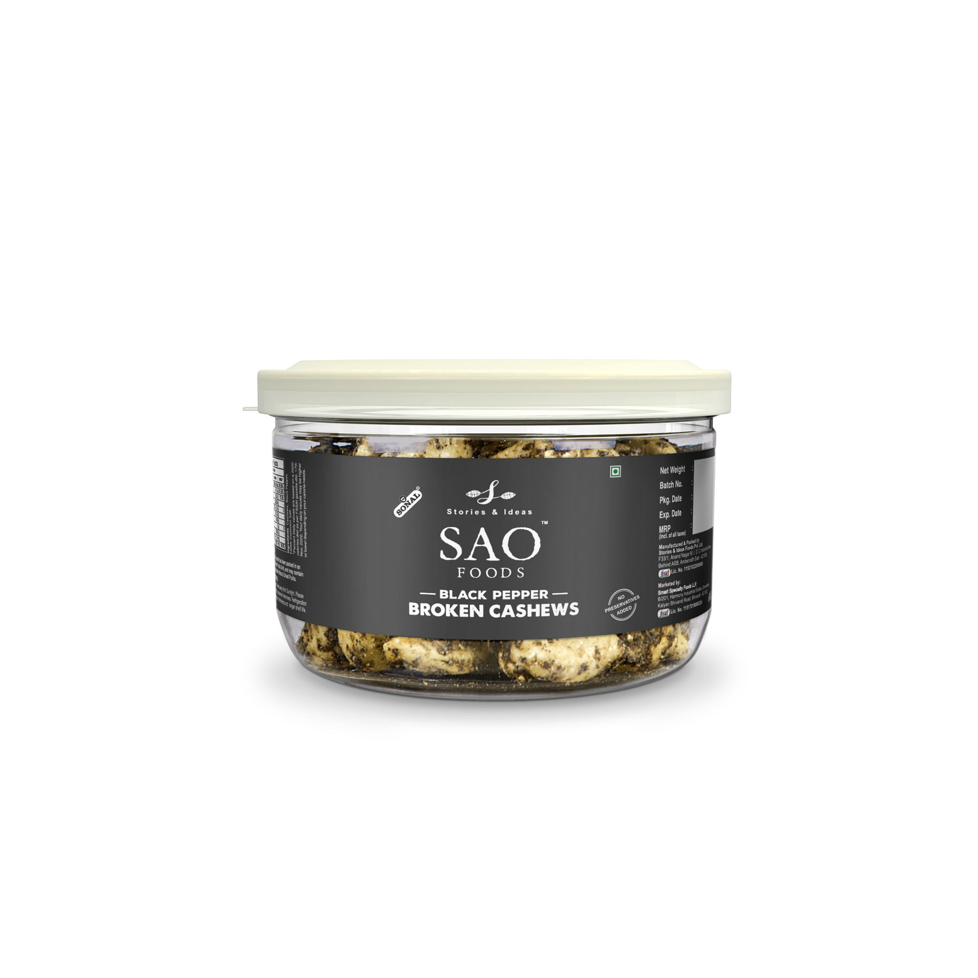 SAO FOODS Black Pepper Cashews 80 gm | Tin Cap PET Jar - SAO Foods # #