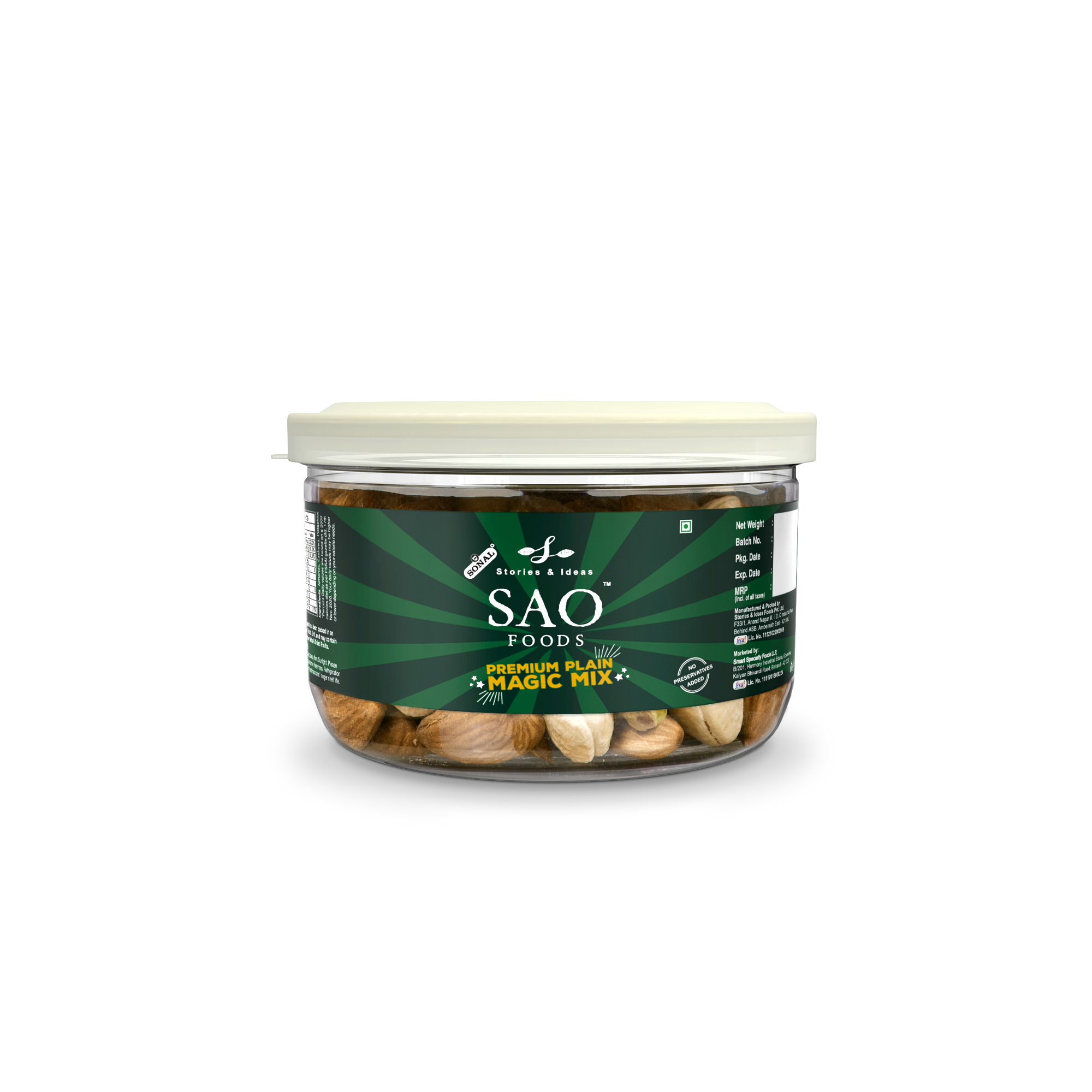 SAO FOODS Roasted & Unsalted Premium Plain Magic Mix 110 gm | Tin Cap PET Jar - SAO Foods # #