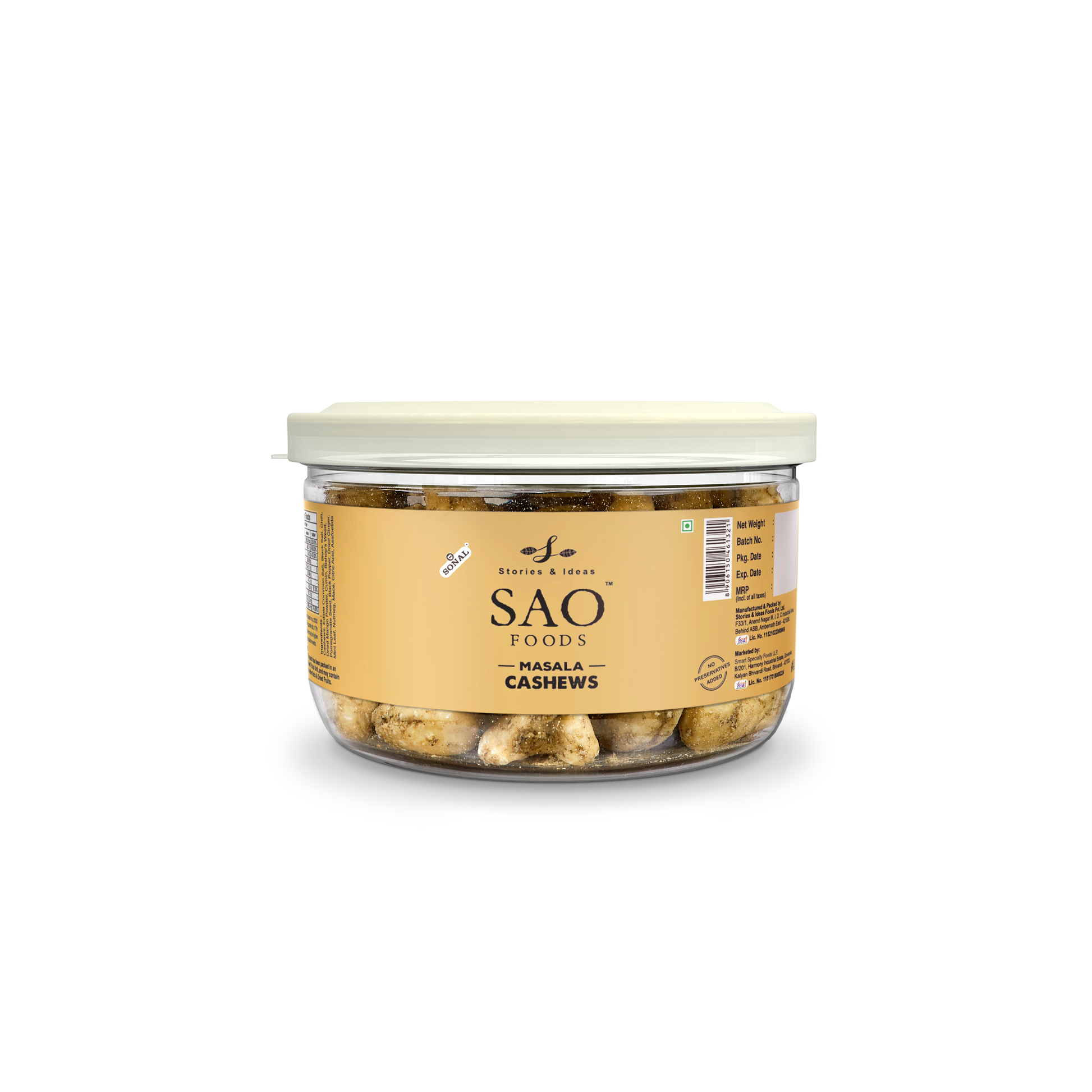 SAO Foods Masala Roasted Cashews 100 gm | Tin Cap PET Jar