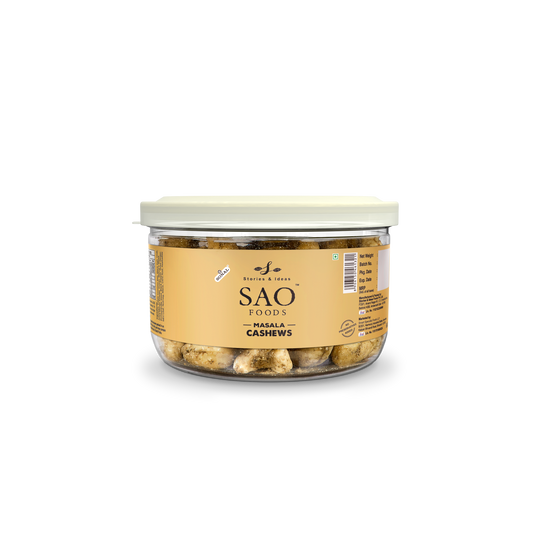 SAO Foods Masala Roasted Cashews 100 gm | Tin Cap PET Jar