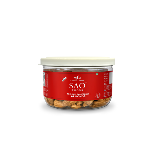 SAO Foods Premium California Almonds 100 gm | Tin Cap PET Jar