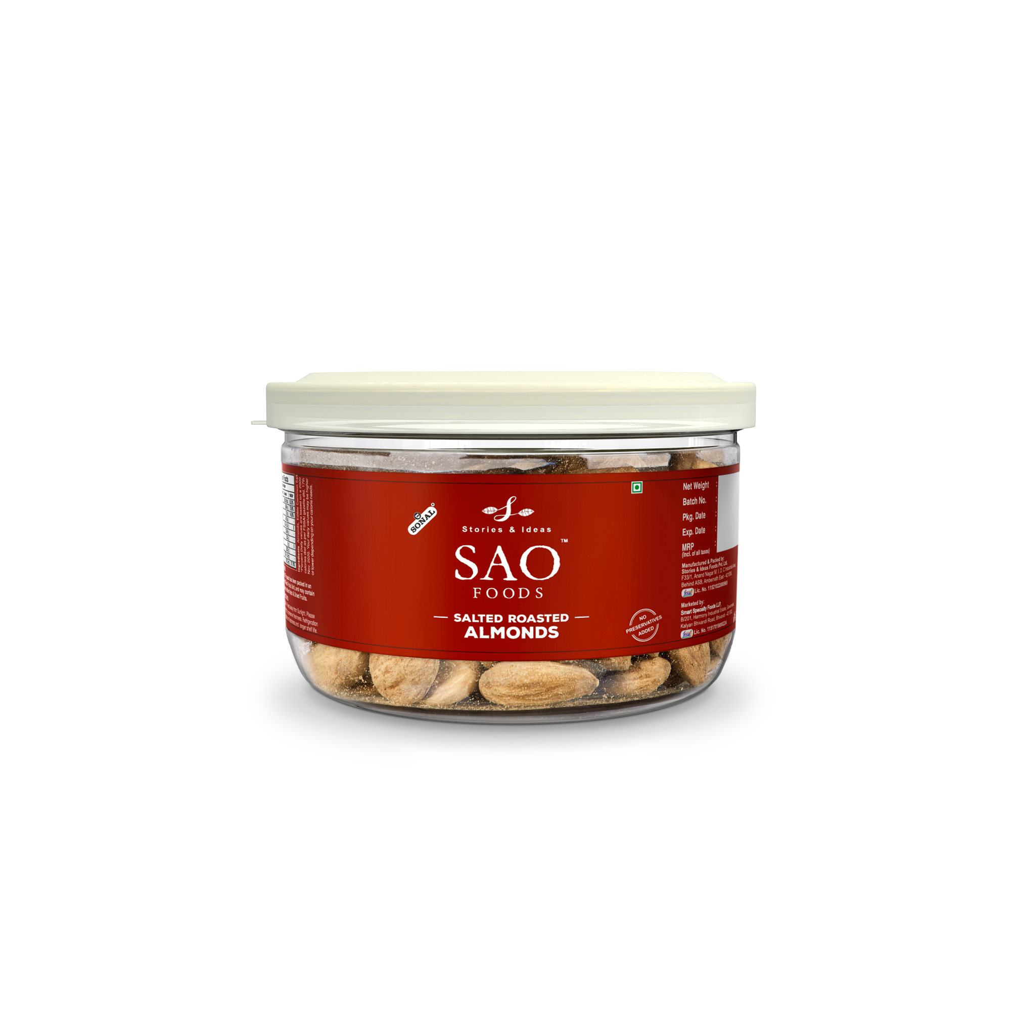 SAO FOODS Salted & Roasted Almonds 110 gm | Tin Cap PET Jar - SAO Foods # #