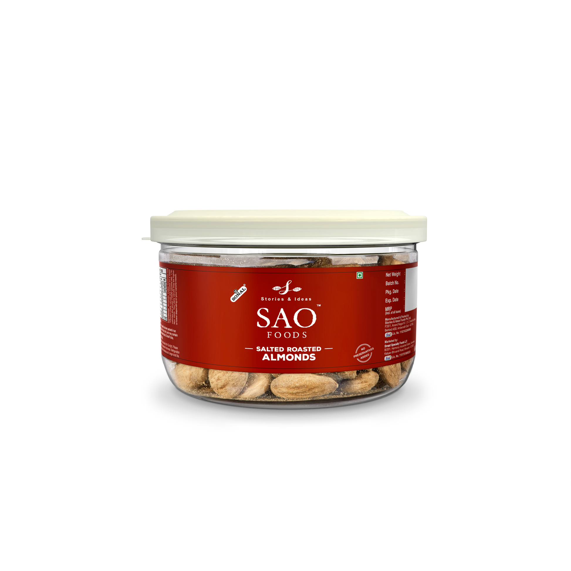 SAO Foods Salted Roasted Almonds 100 gm | Tin Cap PET Jar
