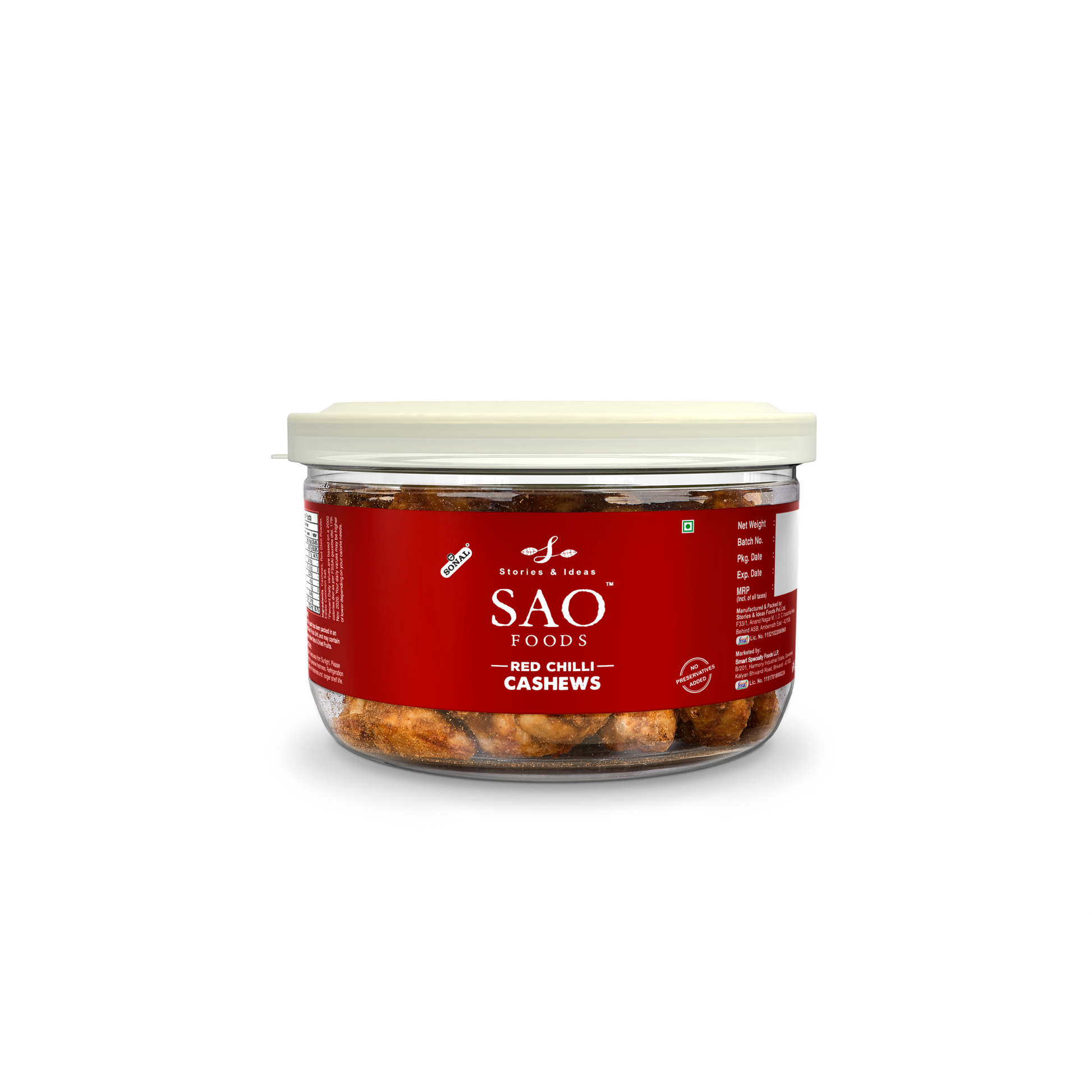 SAO Foods Red Chilli  Cashews 100 gm | Tin Cap PET Jar