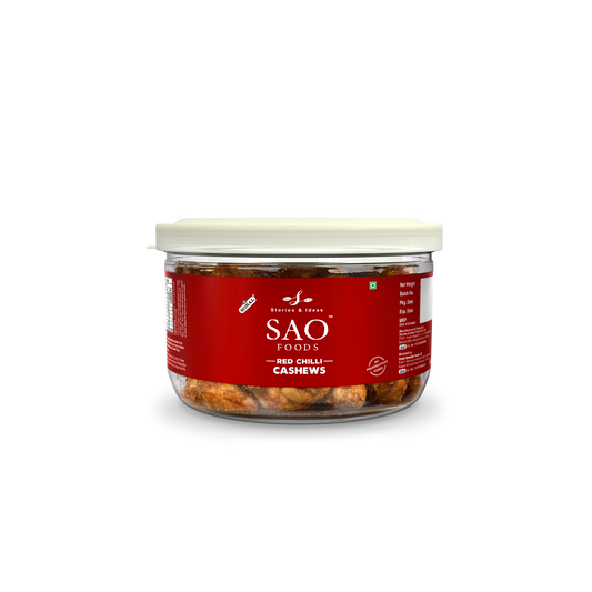 SAO Foods Red Chilli  Cashews 100 gm | Tin Cap PET Jar