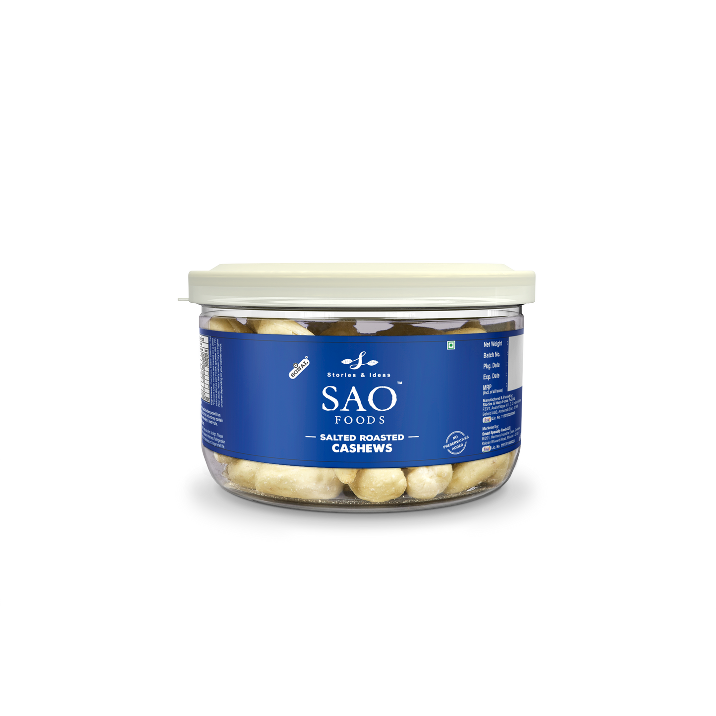 SAO Foods Salted Roasted Cashews 100 gm | Tin Cap PET Jar