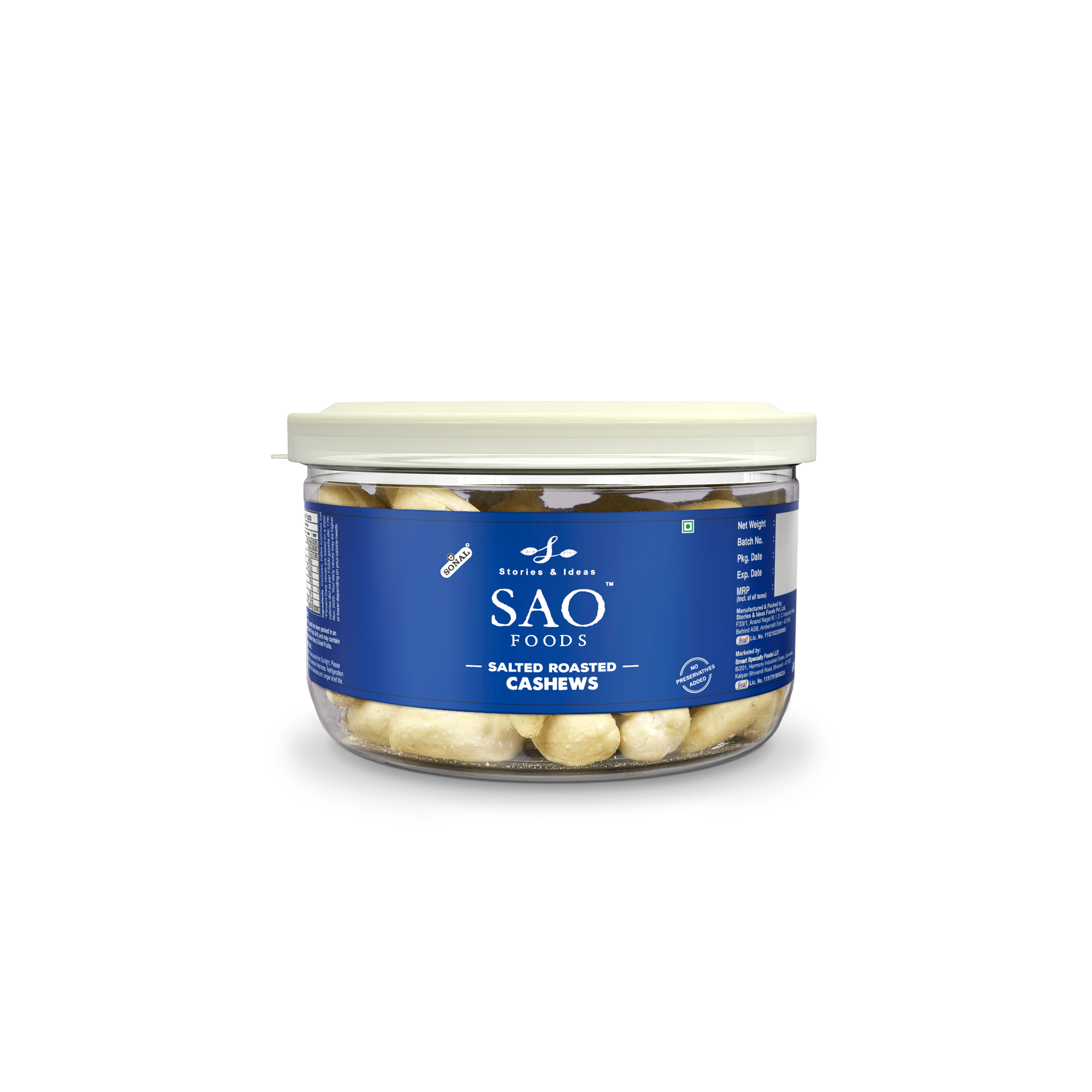 SAO Foods Roasted & Salted Cashews - 80g Each in Tin Cap PET Jar | Crispy & Crunchy Healthy Dry Fruits Snacks | Premium Roasted Kaju, Perfect for Snacking - SAO Foods # #
