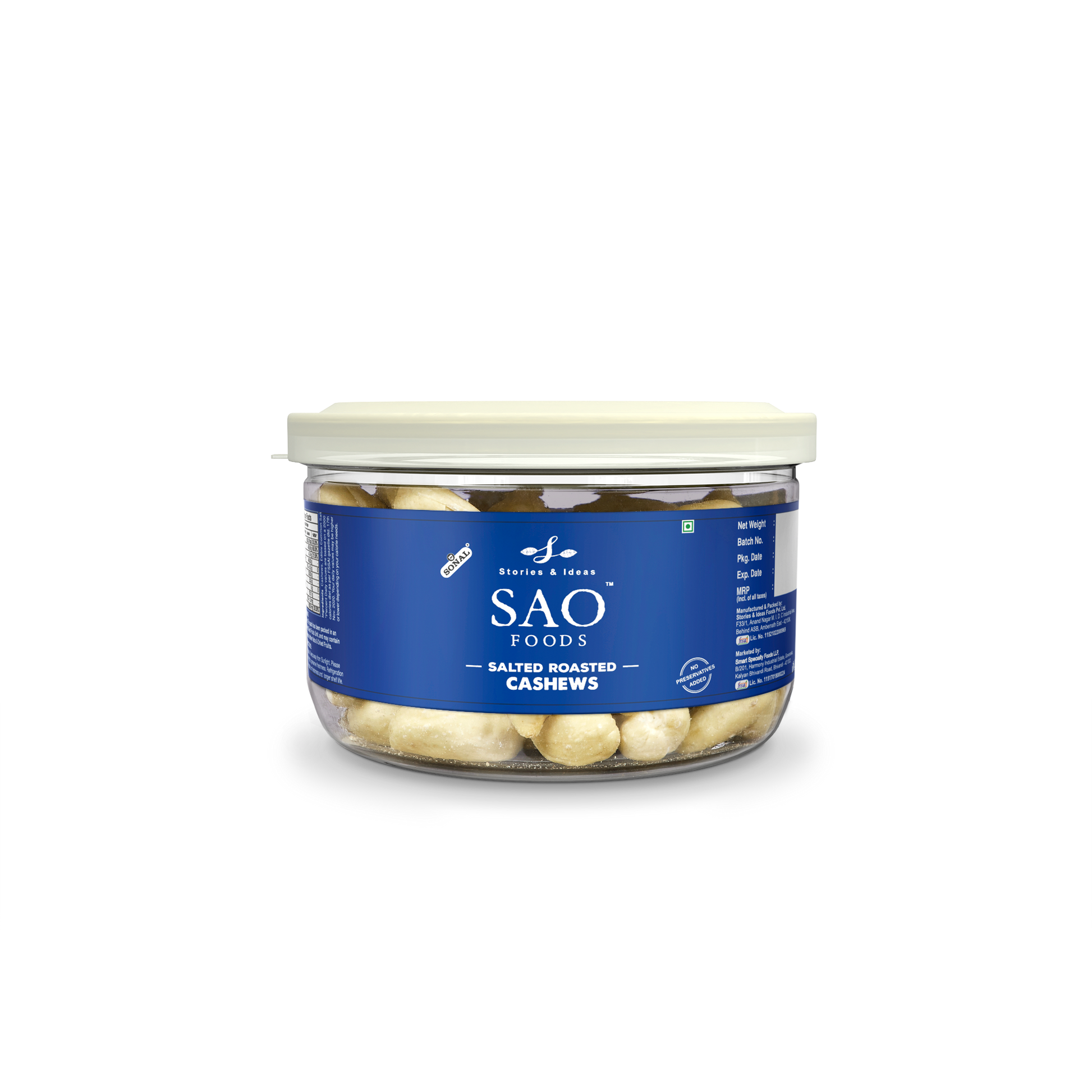 SAO Foods Salted Roasted Cashews 100 gm | Tin Cap PET Jar