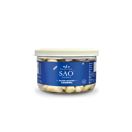 SAO Foods Salted Roasted Cashews 100 gm | Tin Cap PET Jar