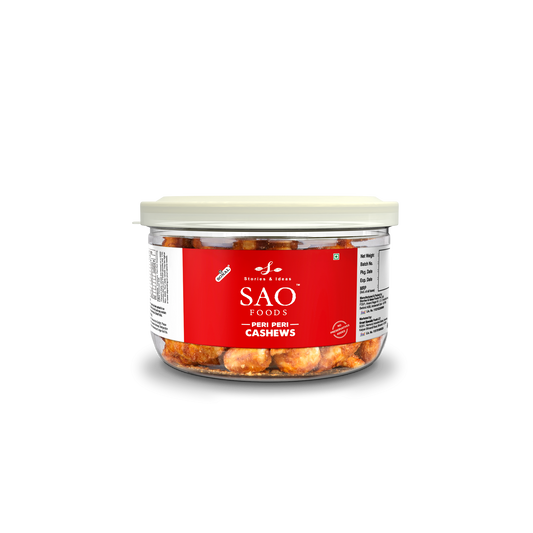 SAO Foods Peri Peri Roasted Cashews 100 gm | Tin Cap PET Jar