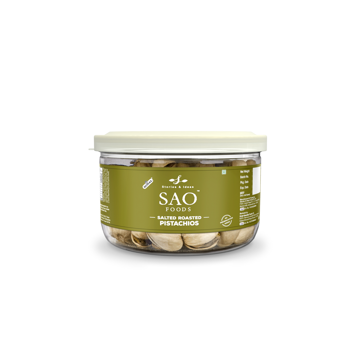 SAO Foods Salted Roasted Pistachios 100 gm | Tin Cap PET Jar