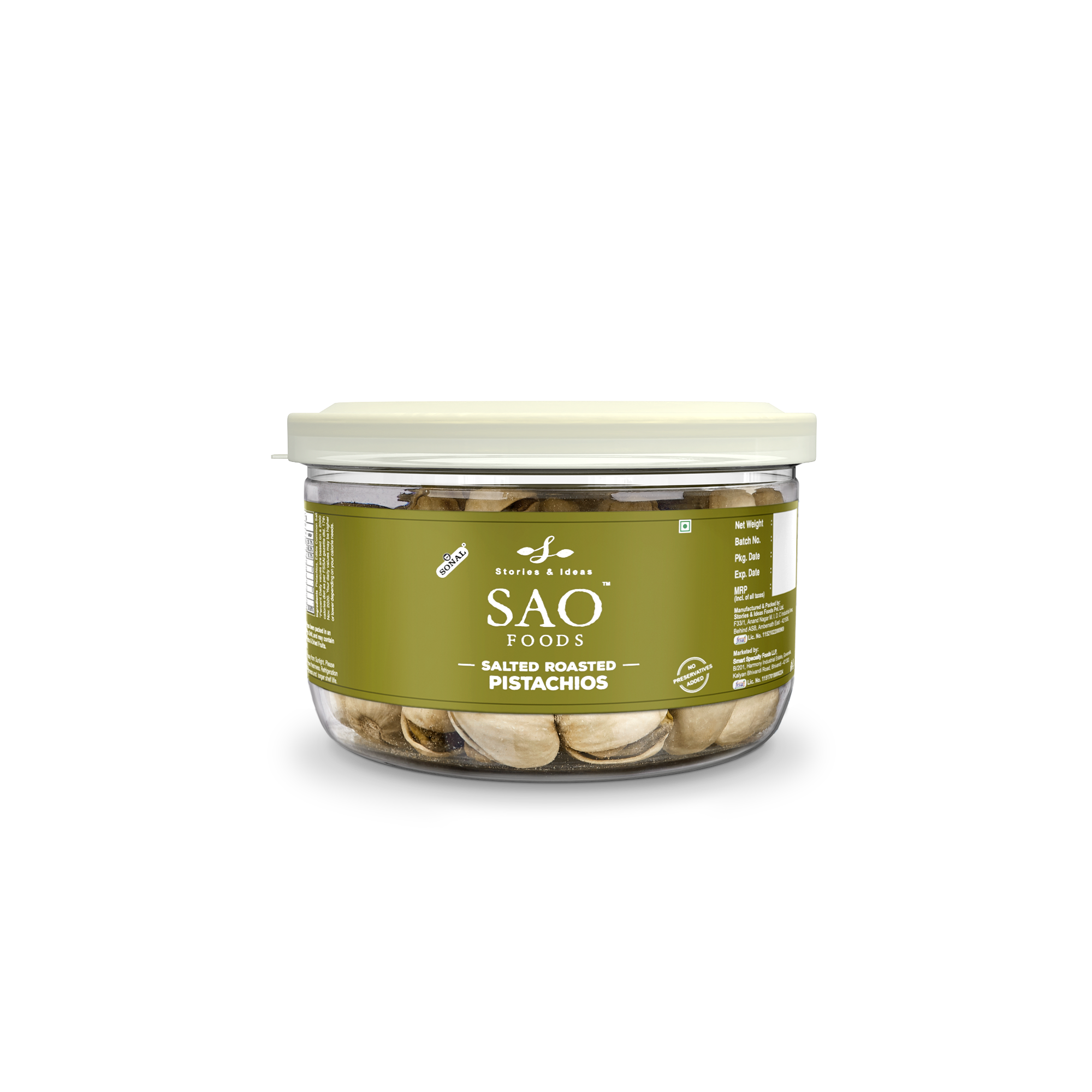 SAO FOODS Salted & Roasted Pistachios 80 gm | Tin Cap PET Jar - SAO Foods # #