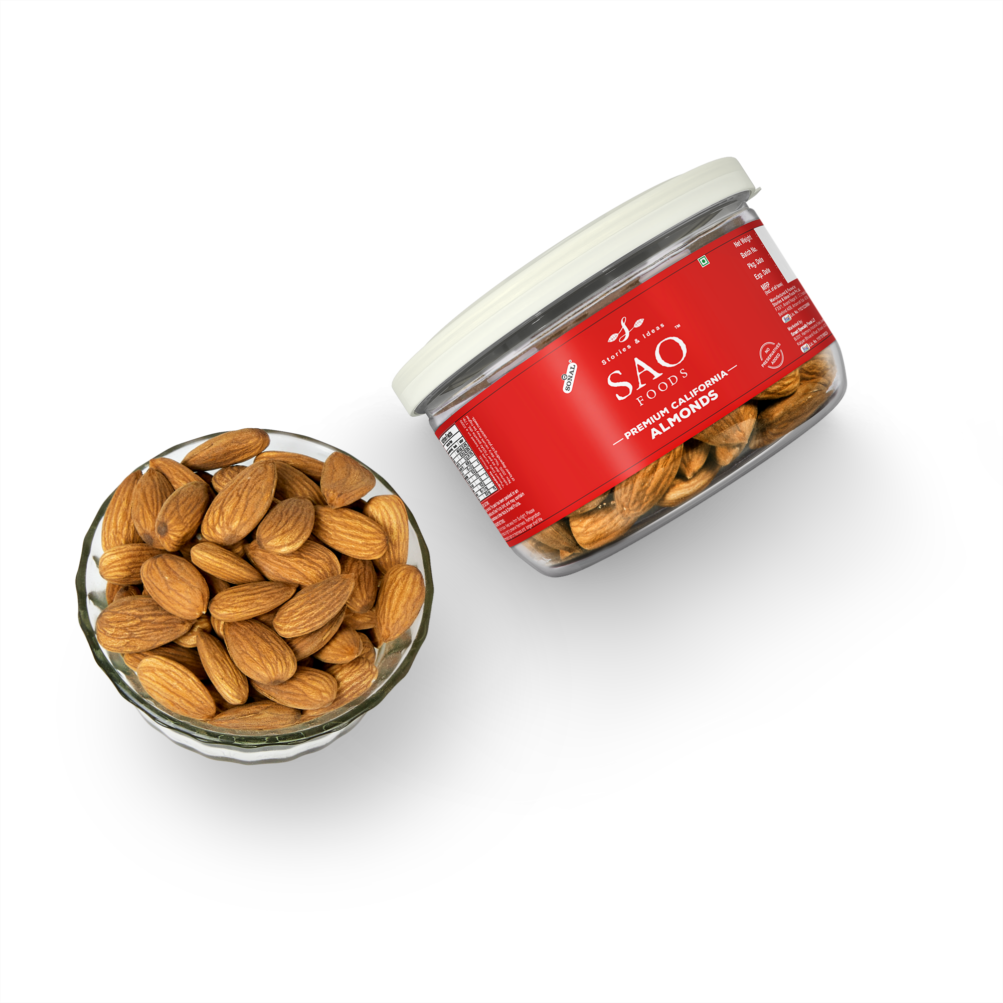 SAO FOODS Roasted & Unsalted Premium California Almonds 110 gm | Tin Cap PET Jar | Jumbo Size - SAO Foods # #