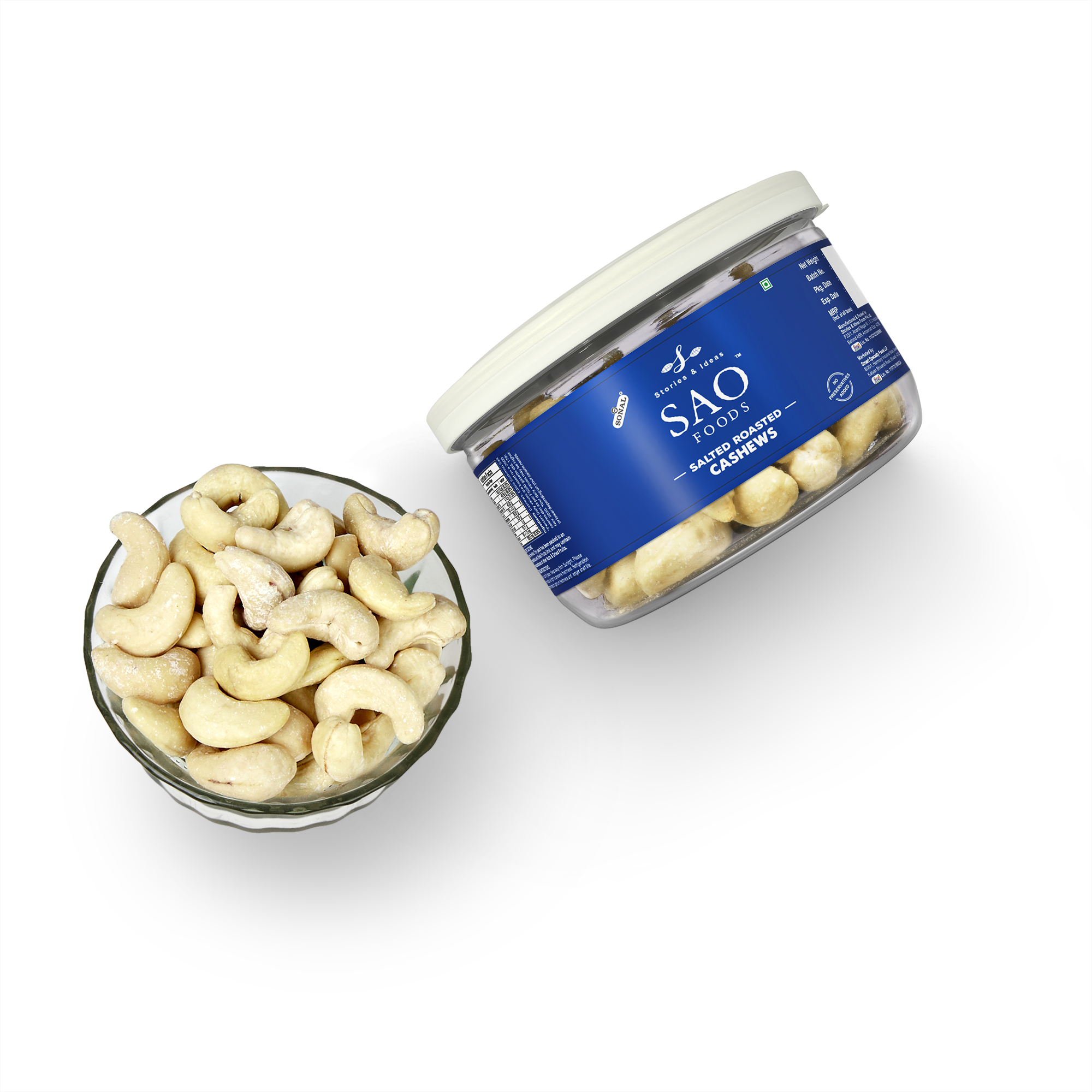 SAO Foods Roasted & Salted Cashews - 80g Each in Tin Cap PET Jar | Crispy & Crunchy Healthy Dry Fruits Snacks | Premium Roasted Kaju, Perfect for Snacking - SAO Foods # #