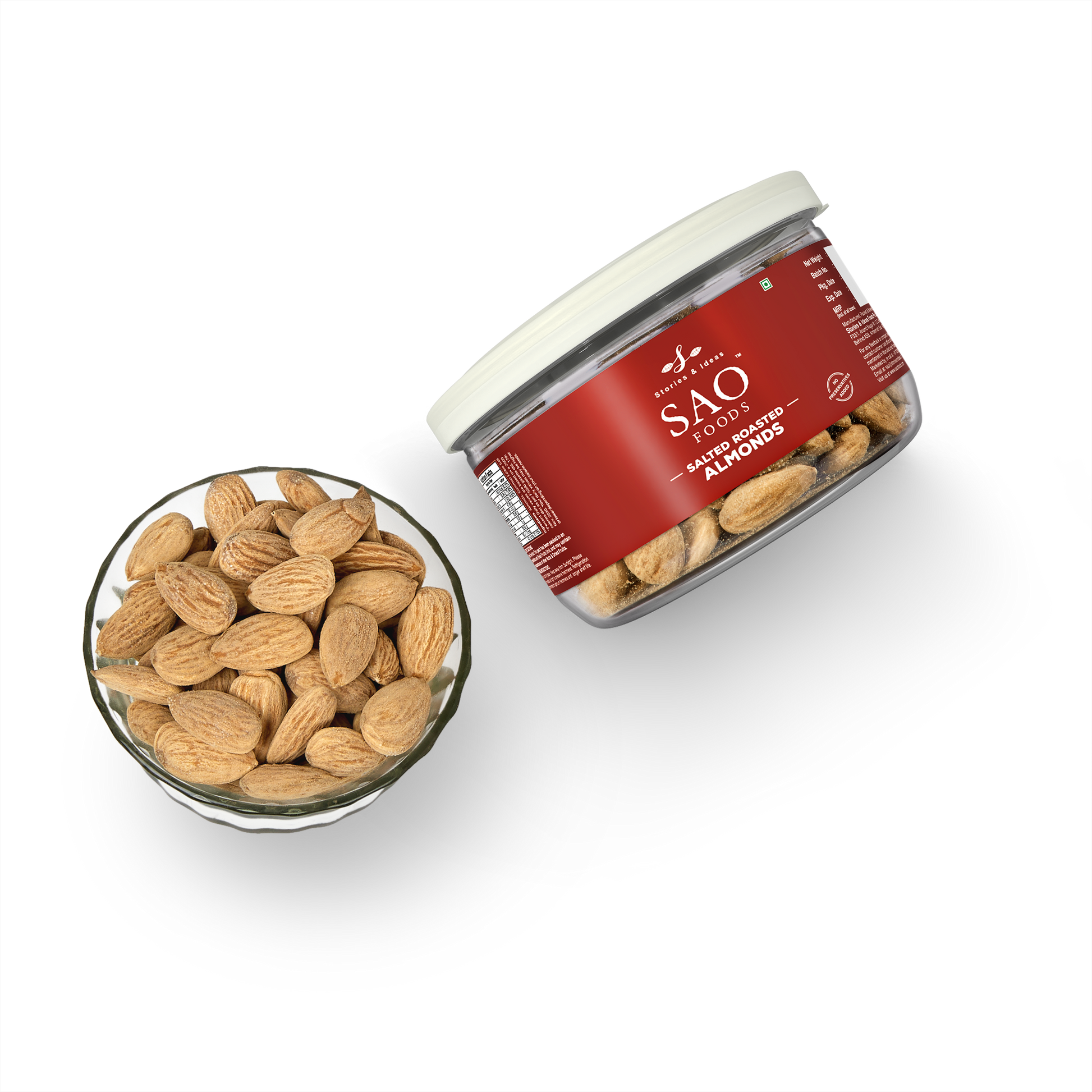 SAO Foods Salted Roasted Almonds 100 gm | Tin Cap PET Jar