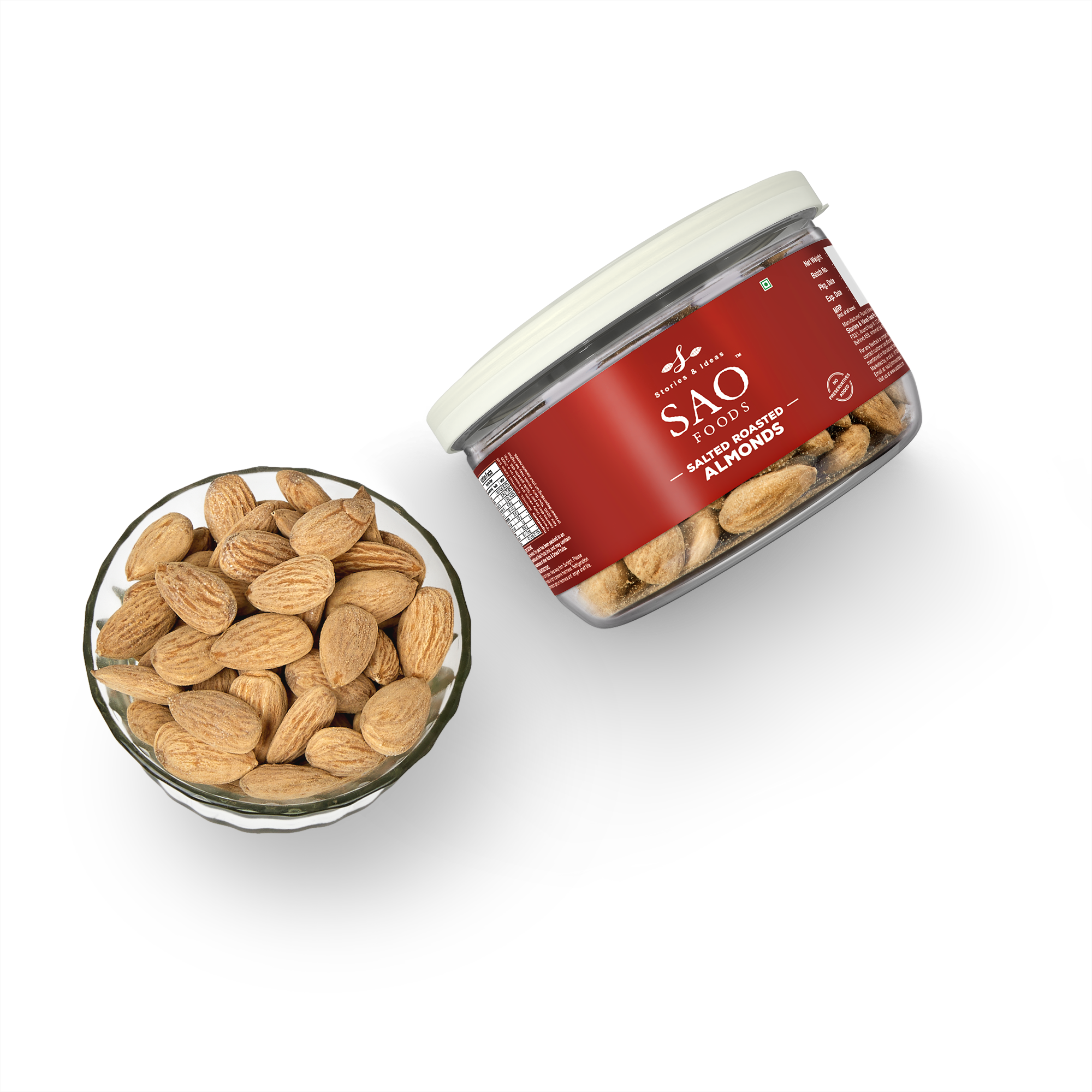 SAO FOODS Salted & Roasted Almonds 110 gm | Tin Cap PET Jar - SAO Foods # #