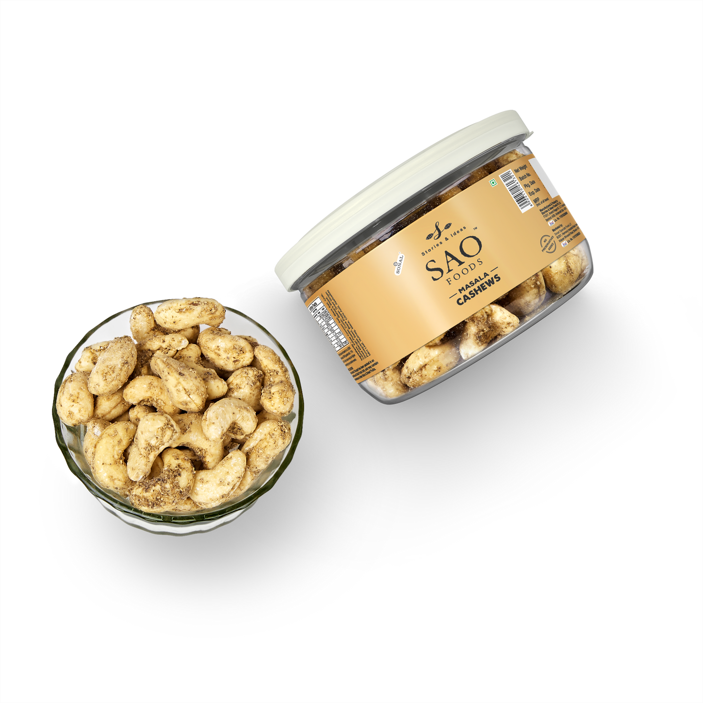 SAO Foods Masala Roasted Cashews 100 gm | Tin Cap PET Jar