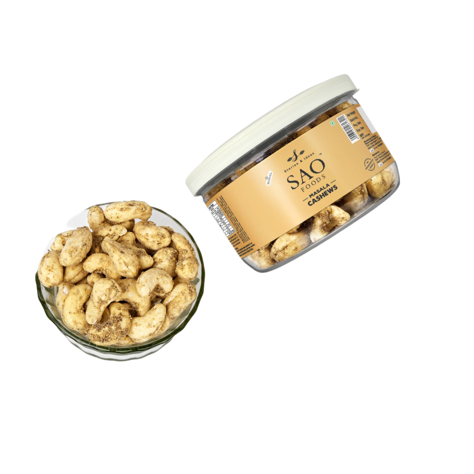 SAO FOODS Masala Roasted Cashews 80 gm | Tin Cap PET Jar - SAO Foods # #