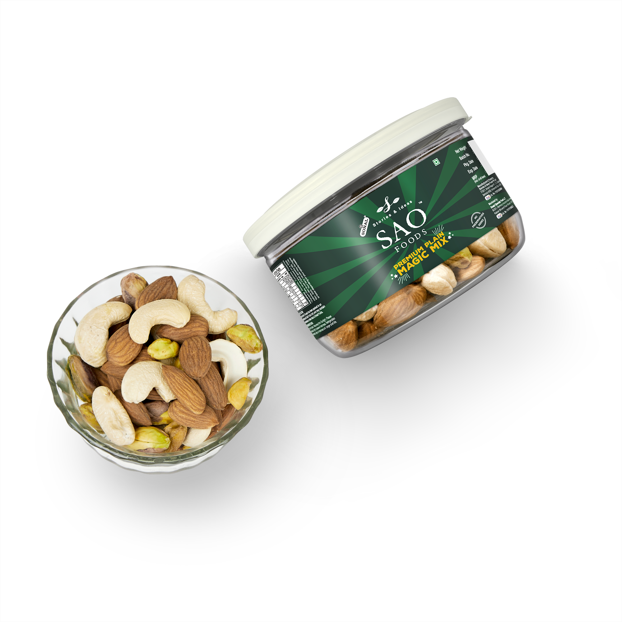 SAO FOODS Roasted & Unsalted Premium Plain Magic Mix 110 gm | Tin Cap PET Jar - SAO Foods # #