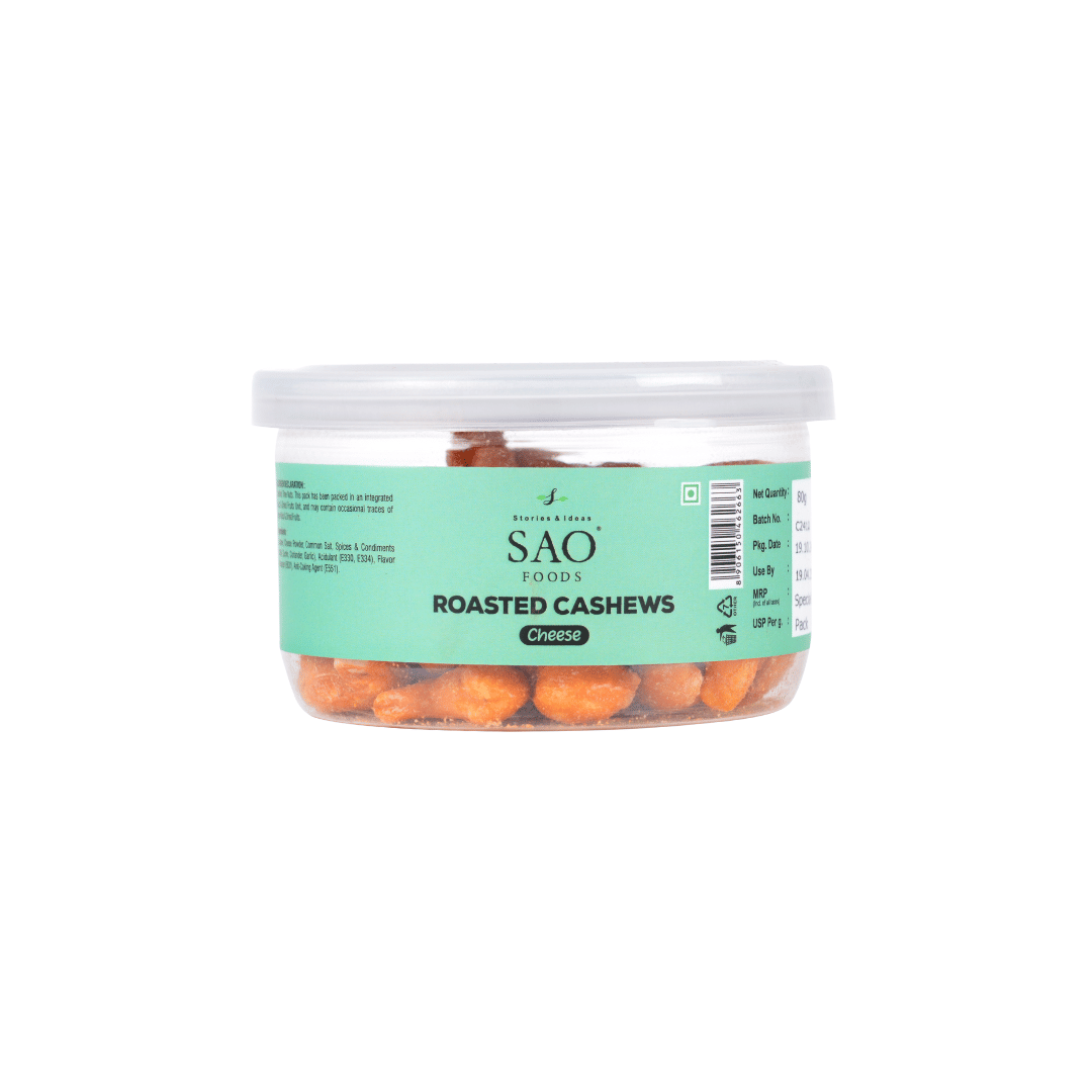 SAO FOODS Cheese Roasted Cashews 80 gm | Tin Cap PET Jar 1
