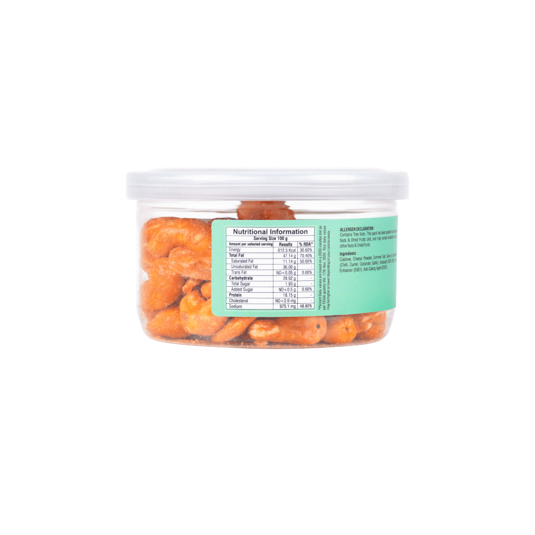 SAO FOODS Cheese Roasted Cashews 80 gm | Tin Cap PET Jar