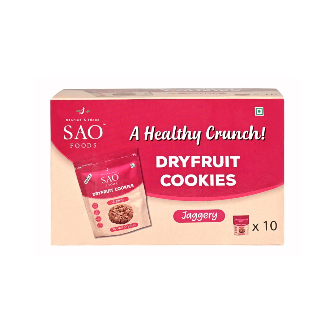 SAO Foods Dryfruit Cookies 30 gm (Pack of 10) with Jaggery & 36-40% Dryfruit | Handmade | Zero Maida | No Sugar - SAO Foods # #