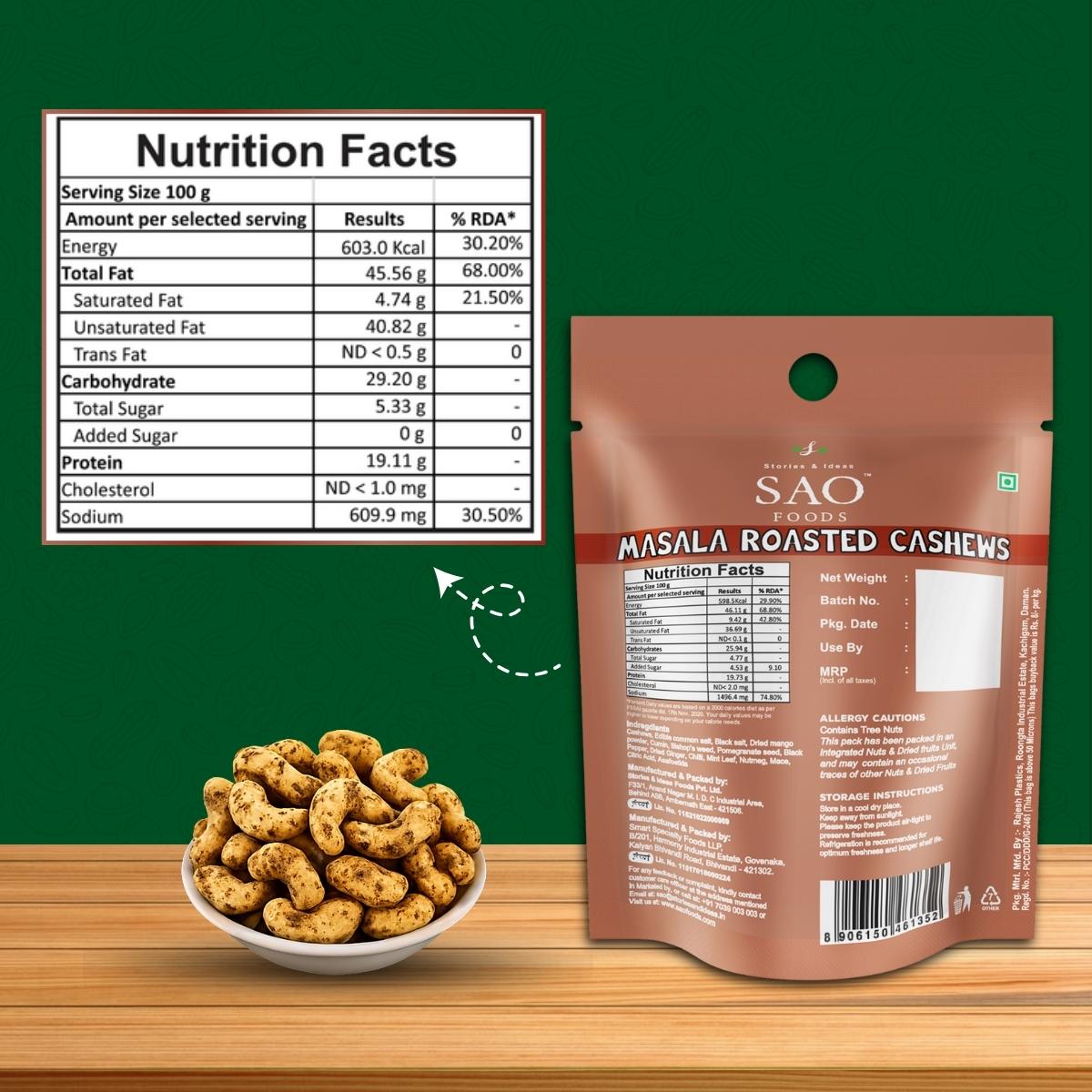 Masala Roasted Cashews with Nutrition Facts
