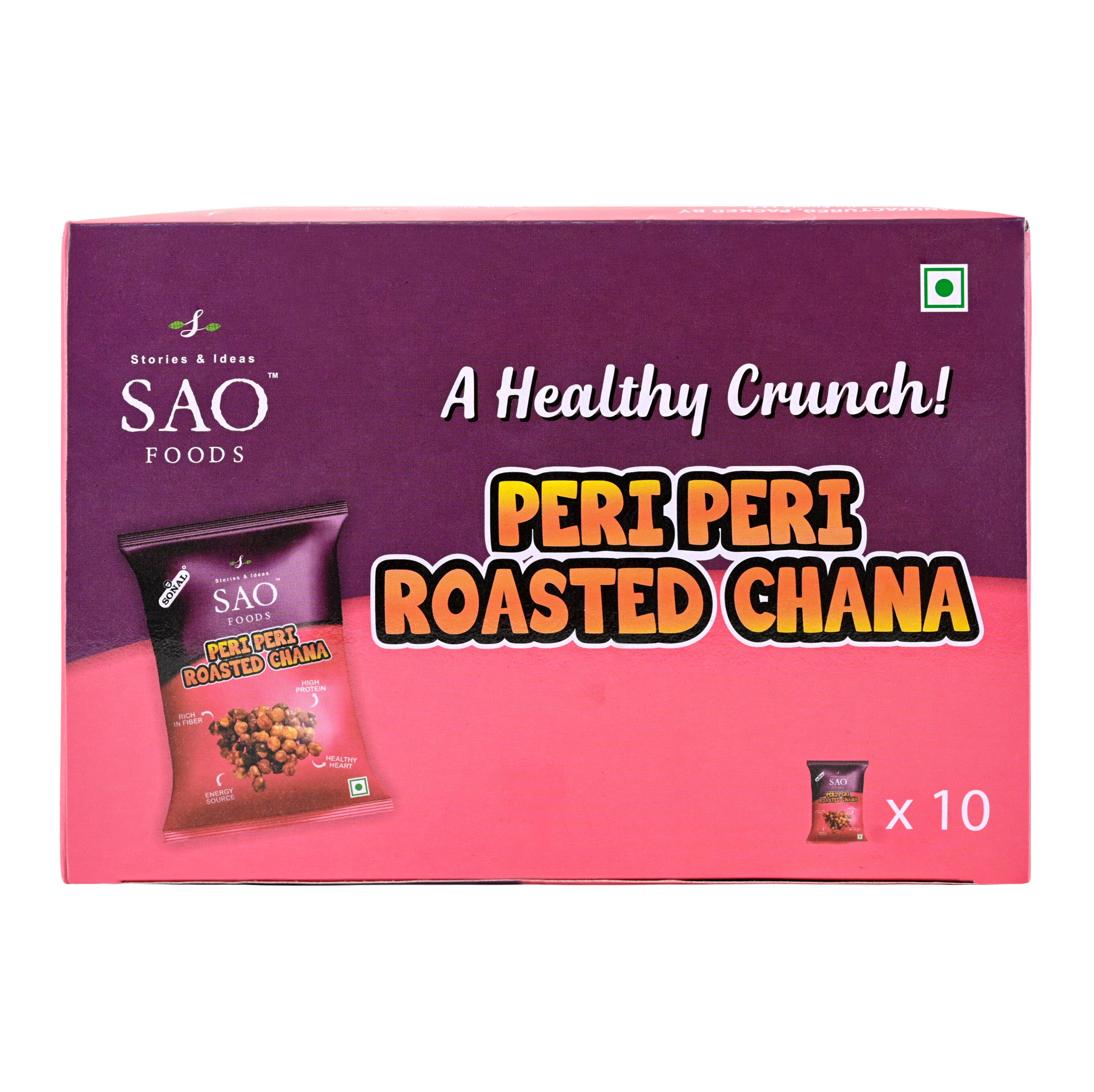 SAO FOODS Peri Peri Roasted Chana 40 gm ( Pack of 10 * MRP 20) - SAO Foods # #