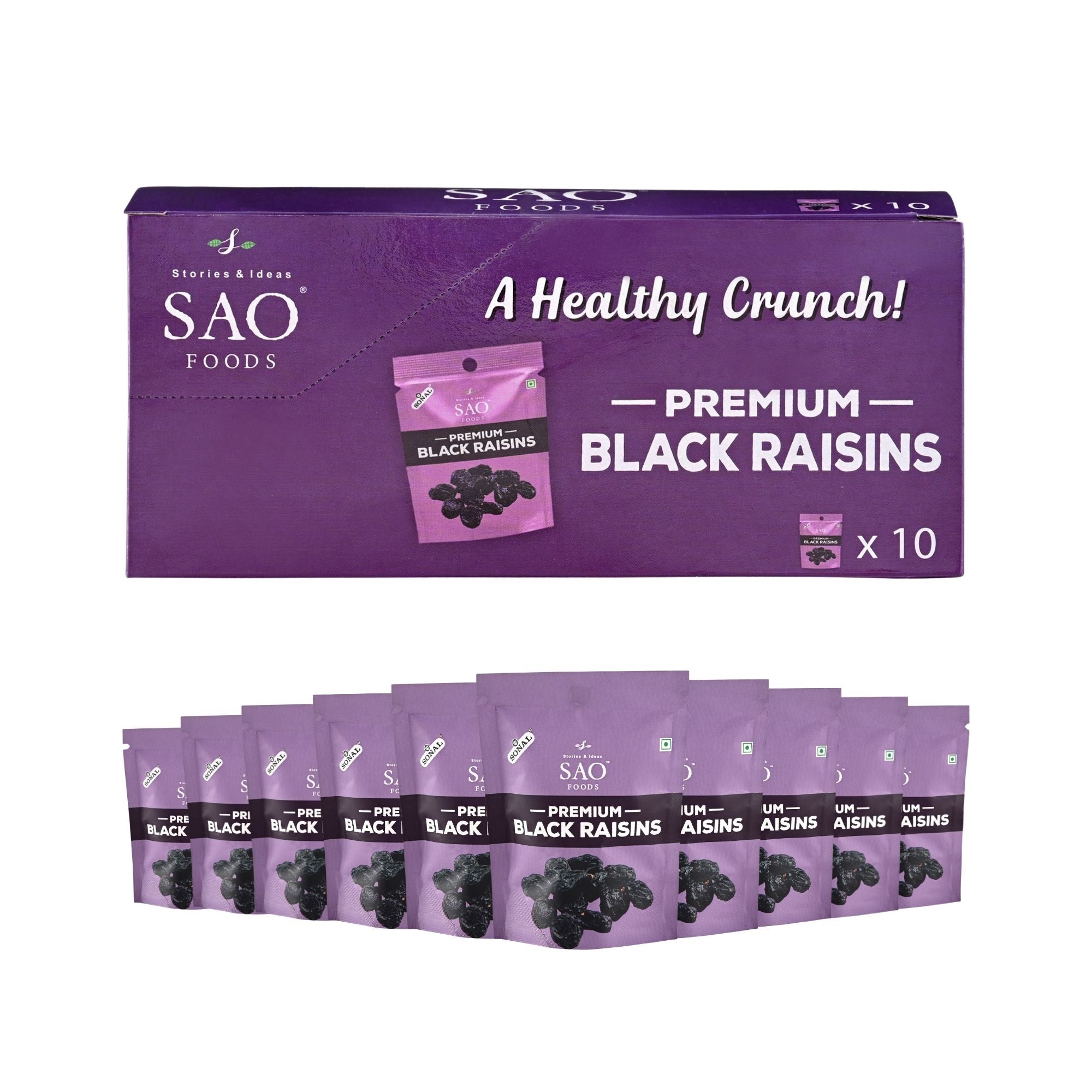 SAO Foods Premium Black Raisins packaging 