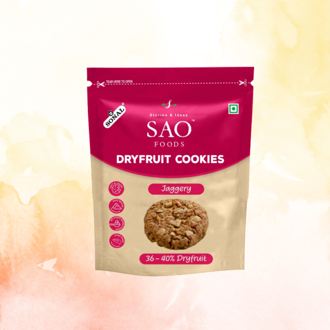 SAO FOODS Dryfruit Cookies 30 gm (Pack of 10) with Jaggery & 36-40% Dryfruit | Handmade | Zero Maida | No Sugar