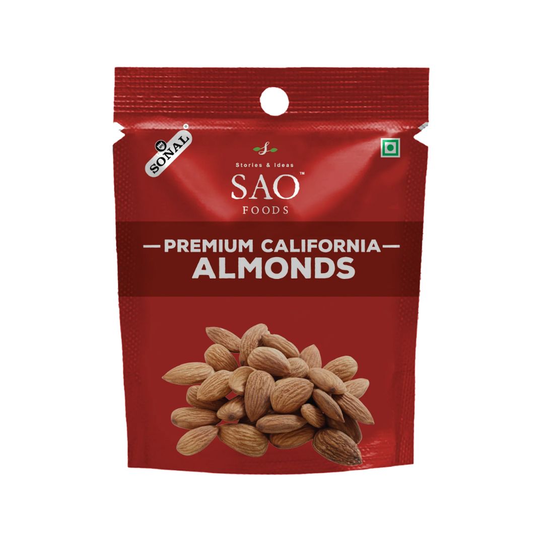Red package of SAO Foods Premium California Almonds